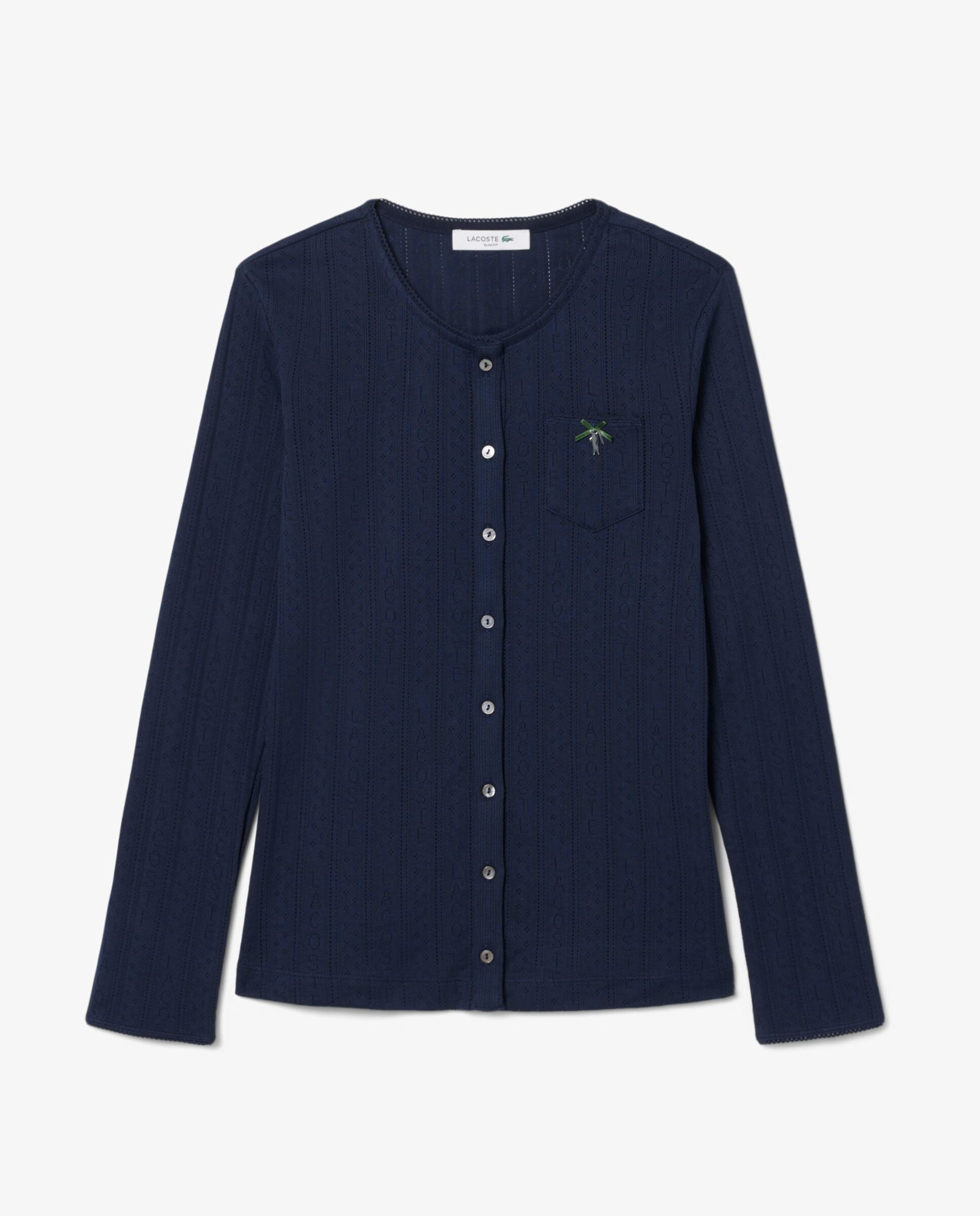 Chaqueta de mujer de punto pointelle de corte ajustado en azul de manga corta - Lacoste - Azul marino Azul marino-5