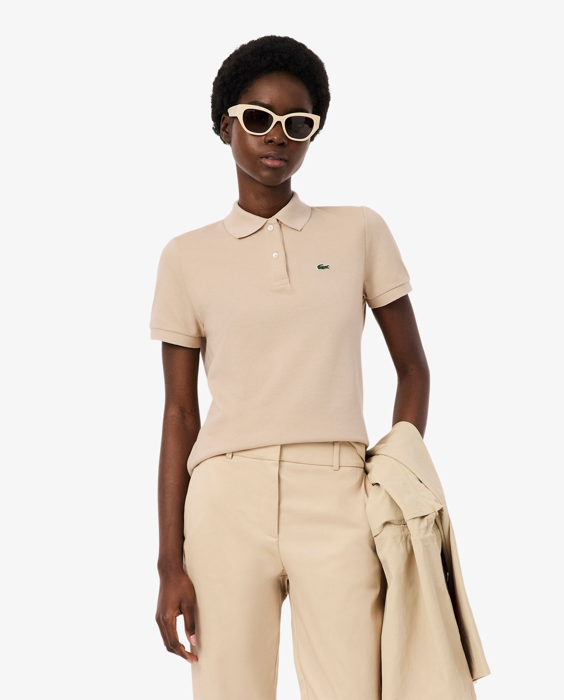 Polo de mujer de corte regular de petit piqué suave de manga corta - Lacoste - Beige Beige-1