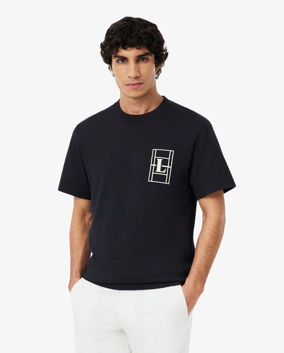 Camiseta de hombre grueso con bordado de manga corta - Lacoste - Negro Negro-1