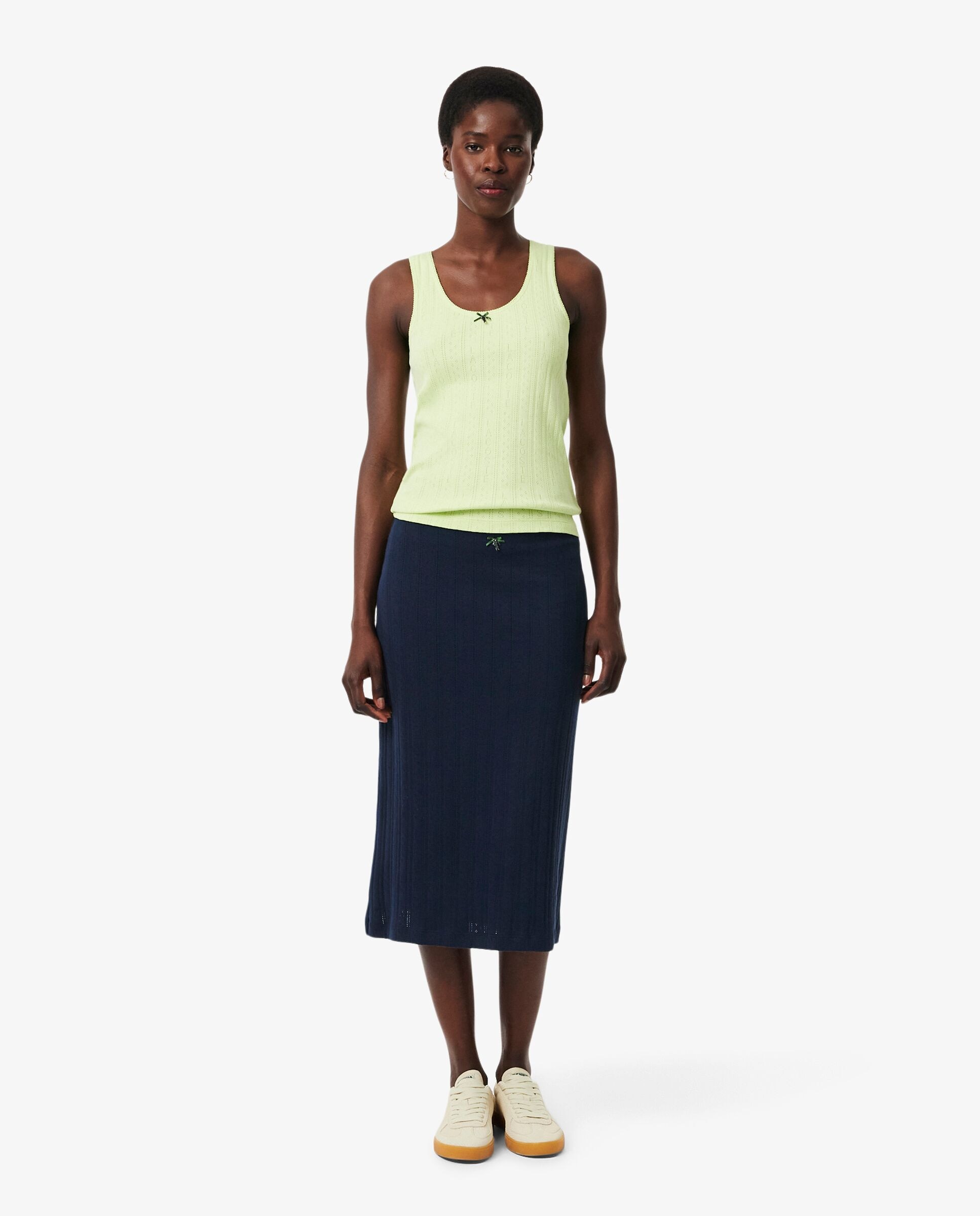 Falda midi de algodón de punto pointelle en azul - Lacoste - Azul marino Azul marino-1