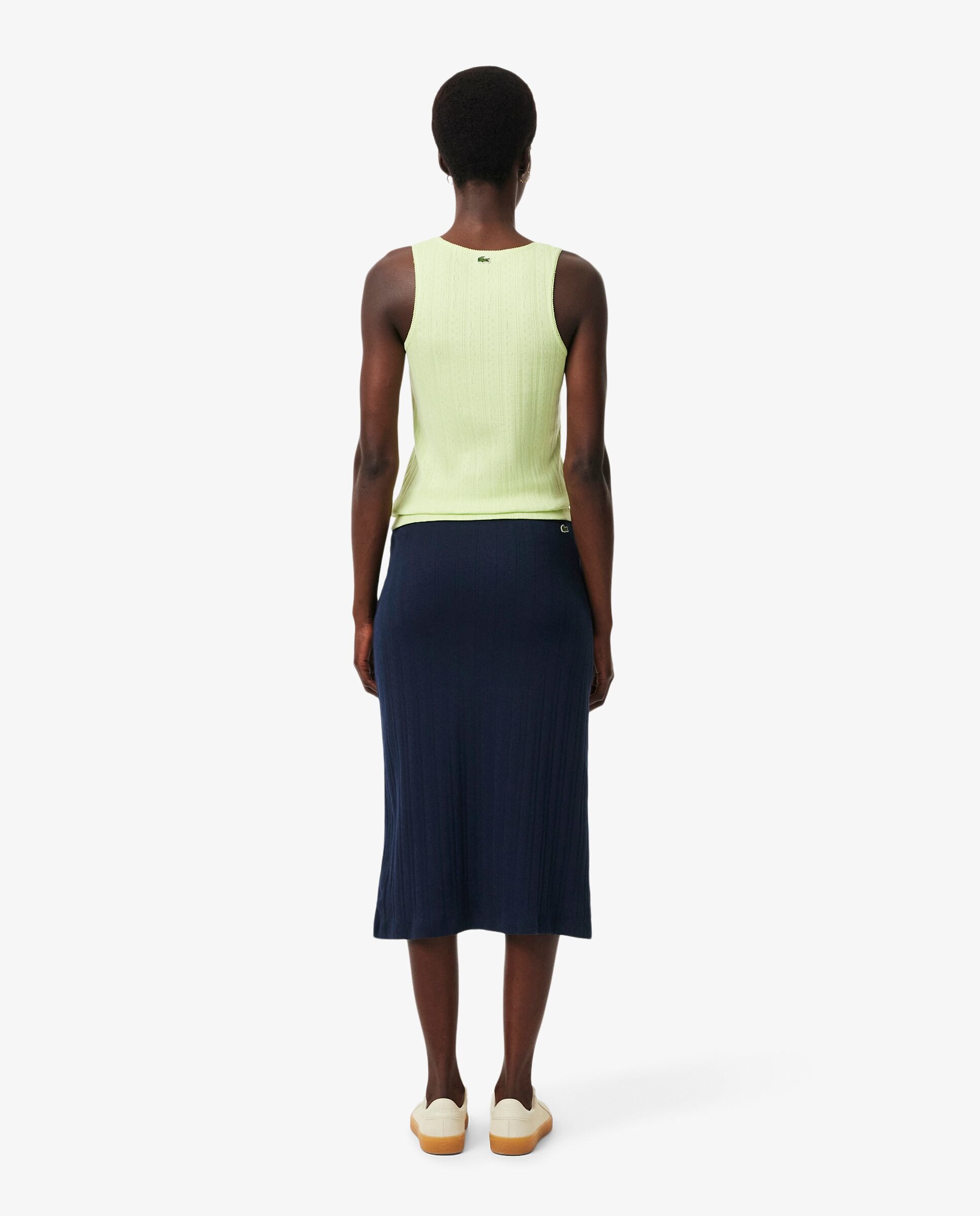 Falda midi de algodón de punto pointelle en azul - Lacoste - Azul marino Azul marino-2
