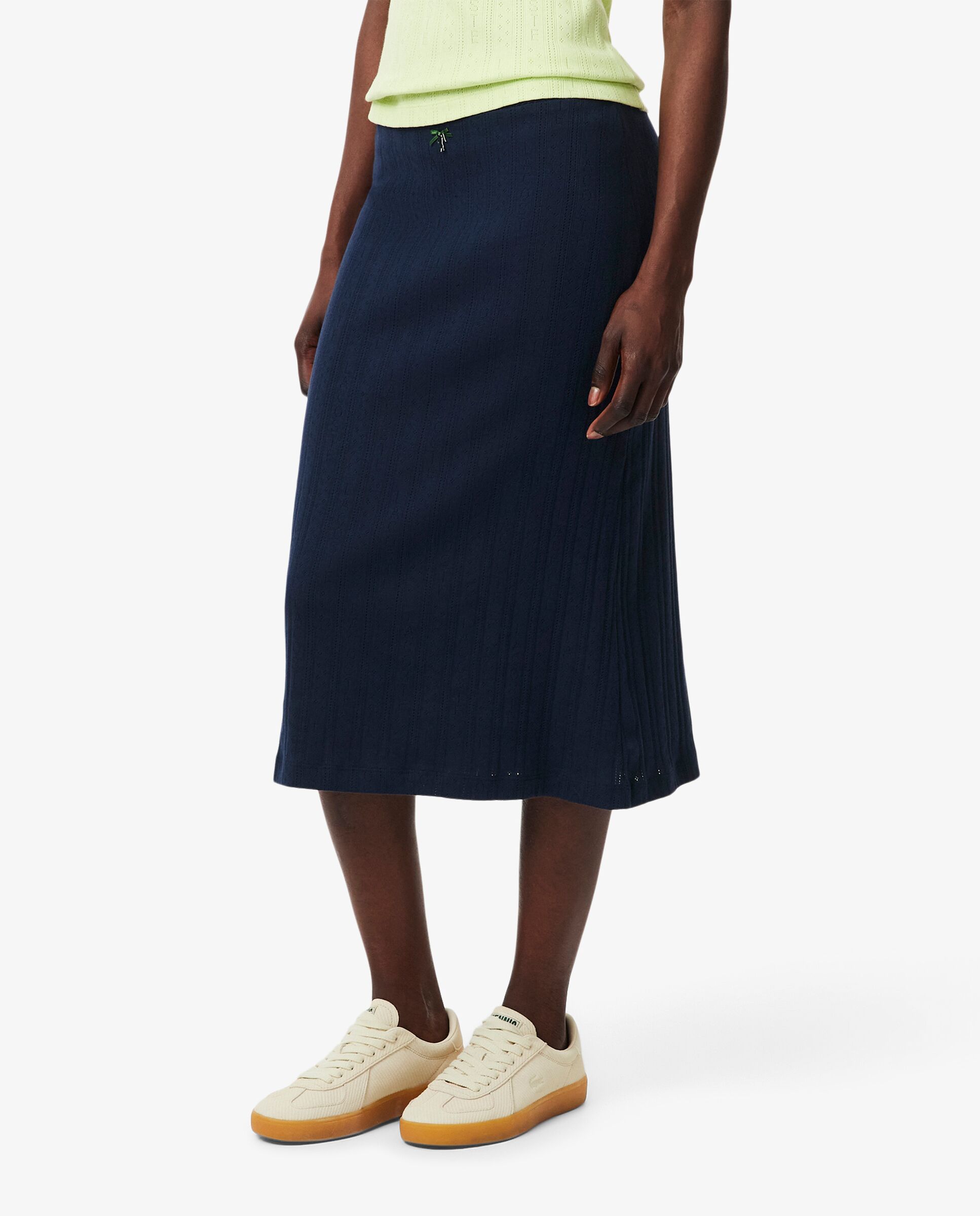 Falda midi de algodón de punto pointelle en azul - Lacoste - Azul marino Azul marino-3