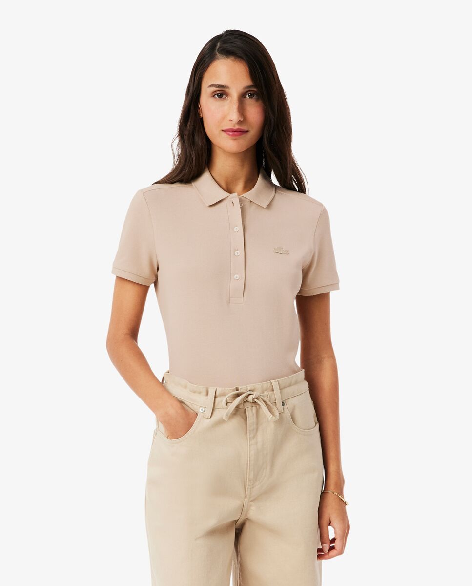 Polo de mujer en piqué de algodón stretch de manga corta - Lacoste - Beige Beige-2