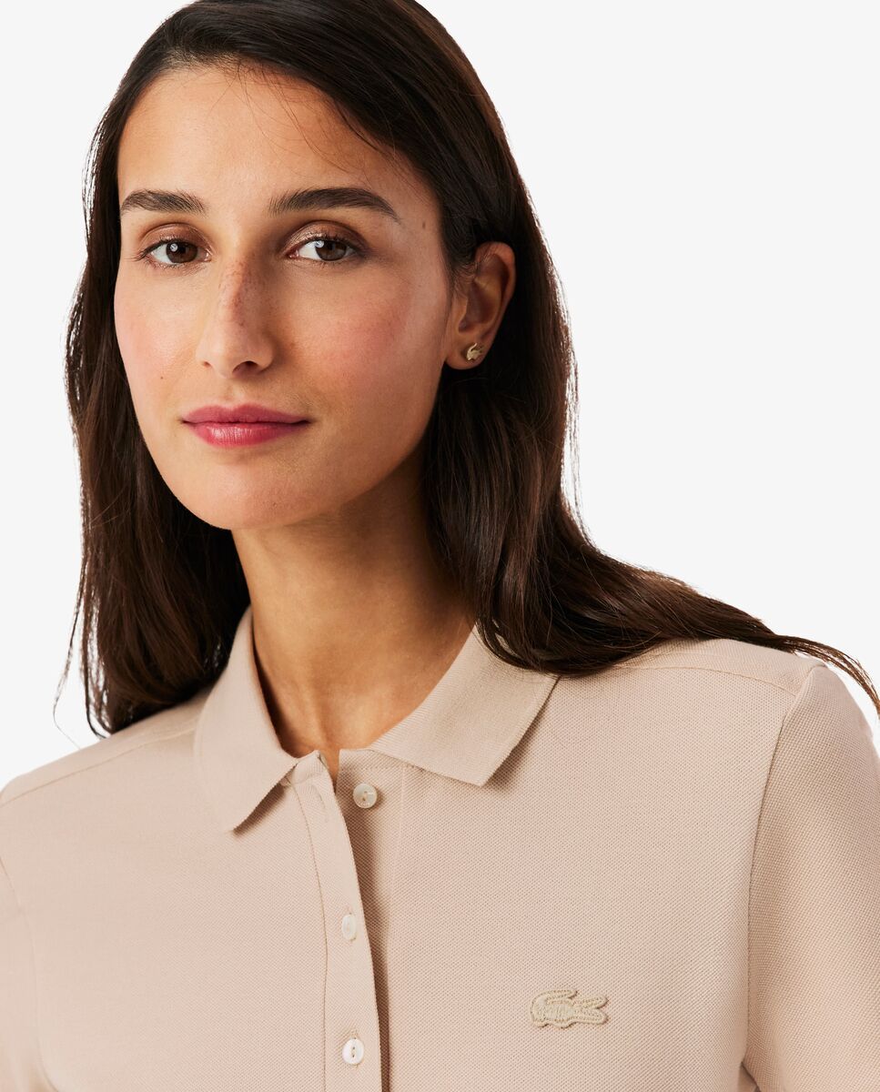Polo de mujer en piqué de algodón stretch de manga corta - Lacoste - Beige Beige-4
