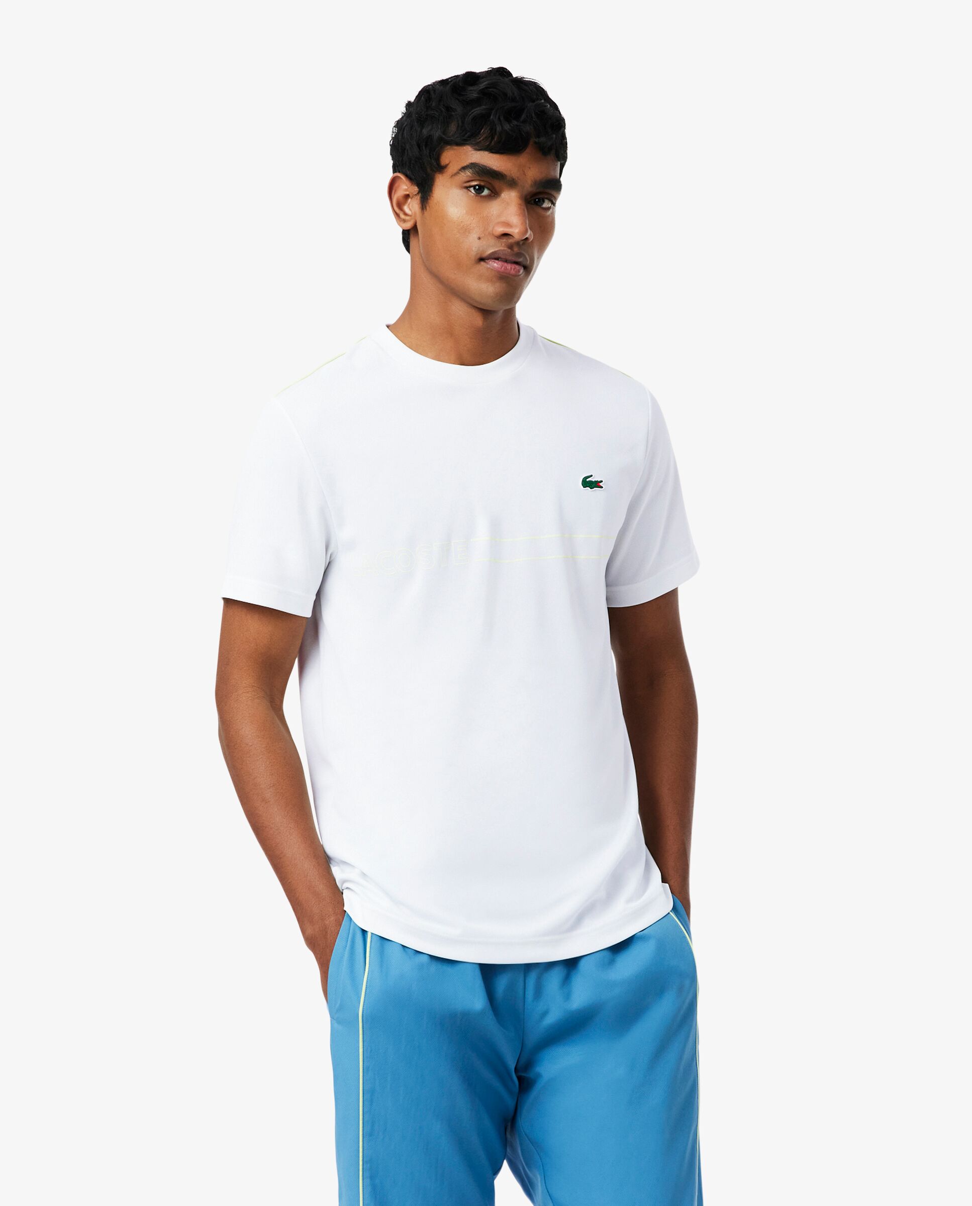 Camiseta de hombre deportiva estampada ultra-dry en blanco de manga corta - Lacoste - Blanco Blanco-1