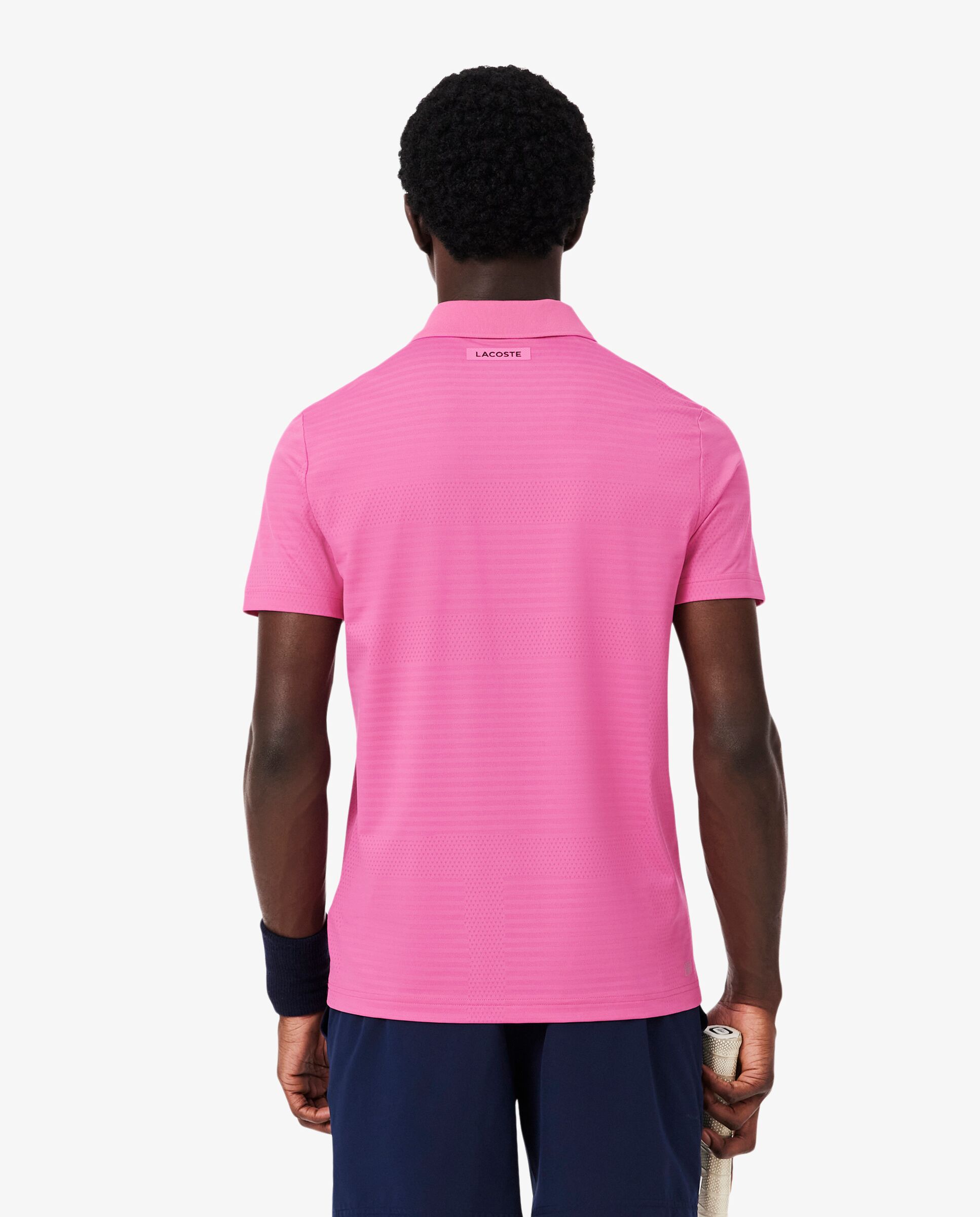Polo de hombre de tenis de jacquard elástico Ultra-Dry en verde de manga corta - Rosa Rosa-2