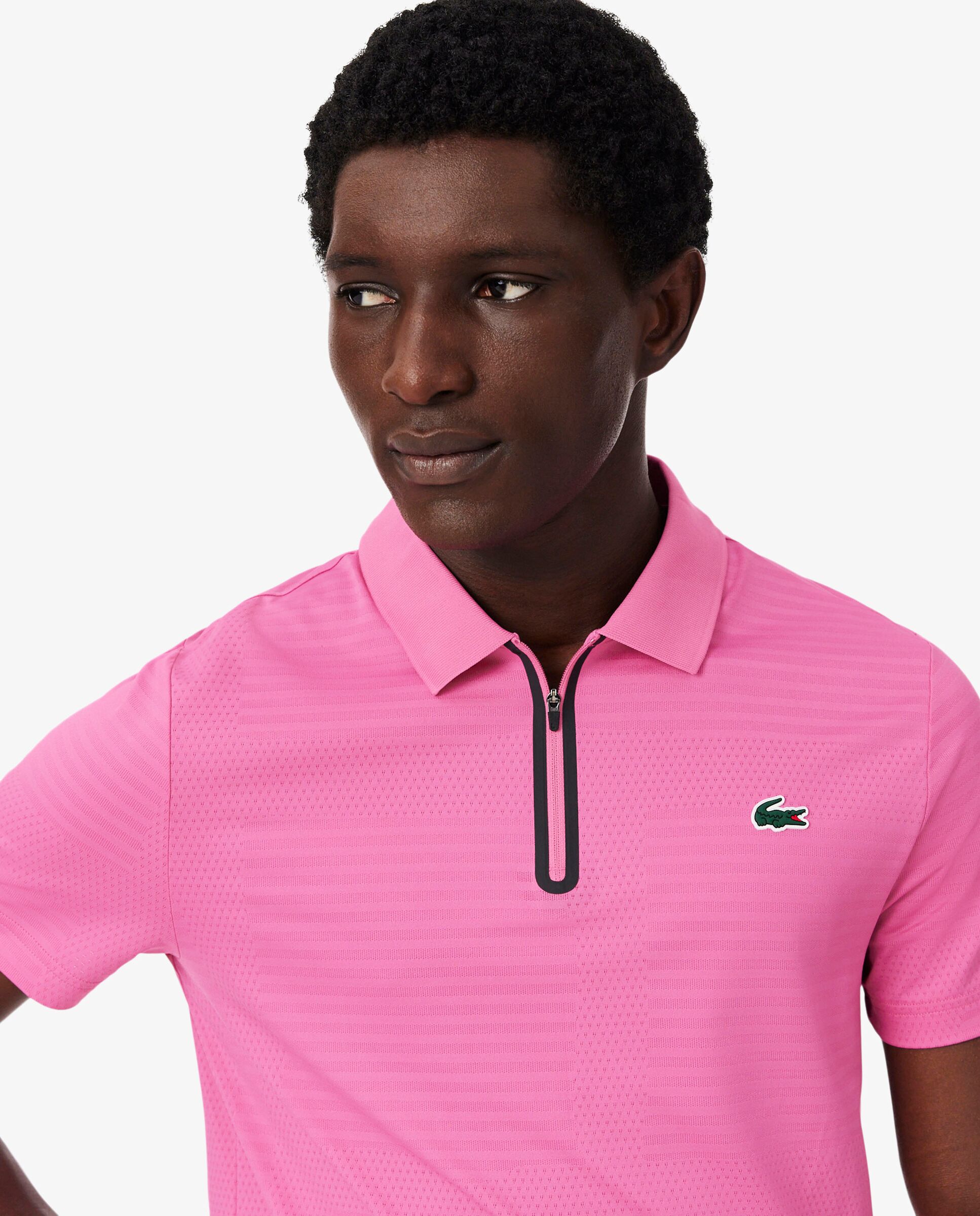 Polo de hombre de tenis de jacquard elástico Ultra-Dry en verde de manga corta - Rosa Rosa-3