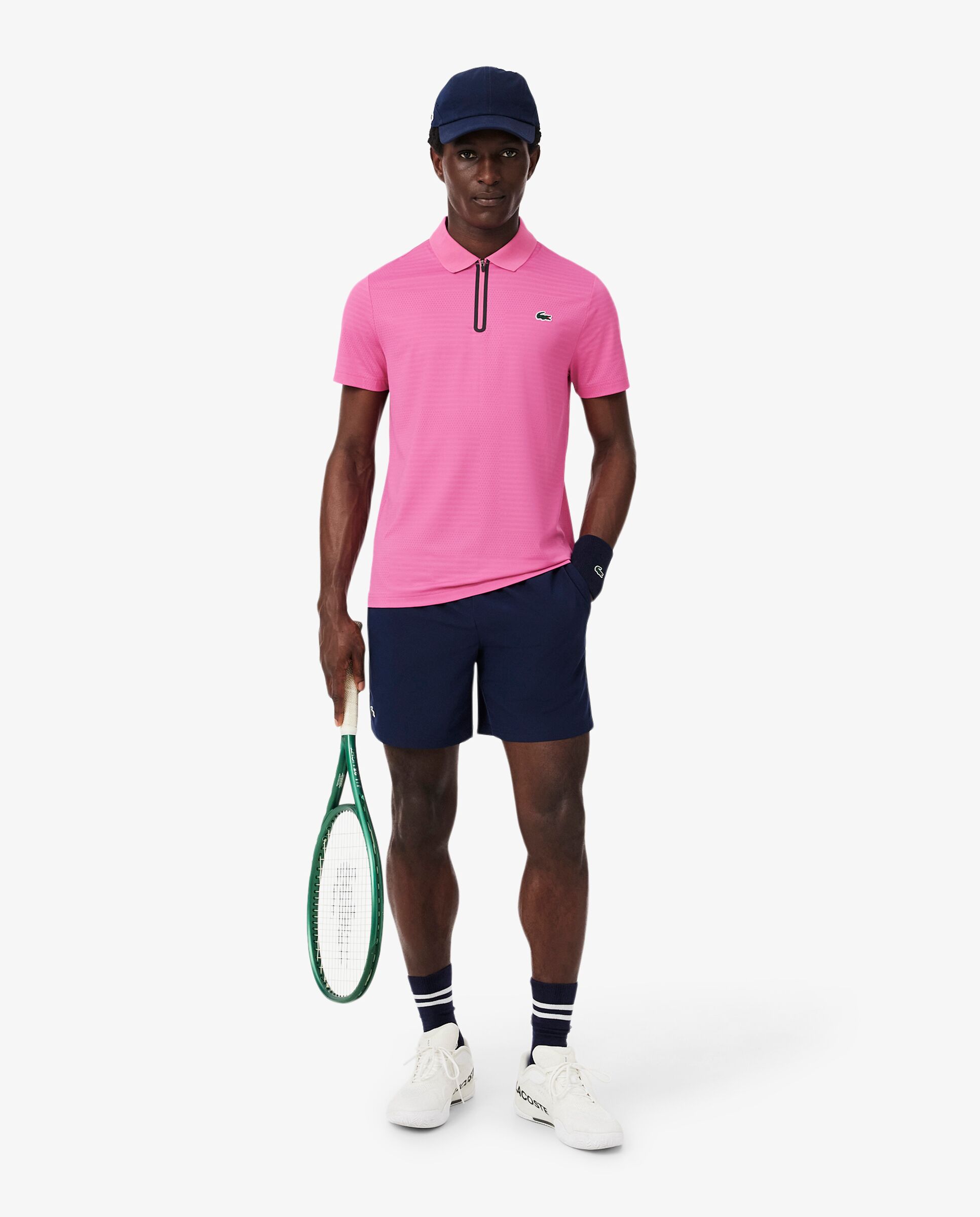 Polo de hombre de tenis de jacquard elástico Ultra-Dry en verde de manga corta - Rosa Rosa-4
