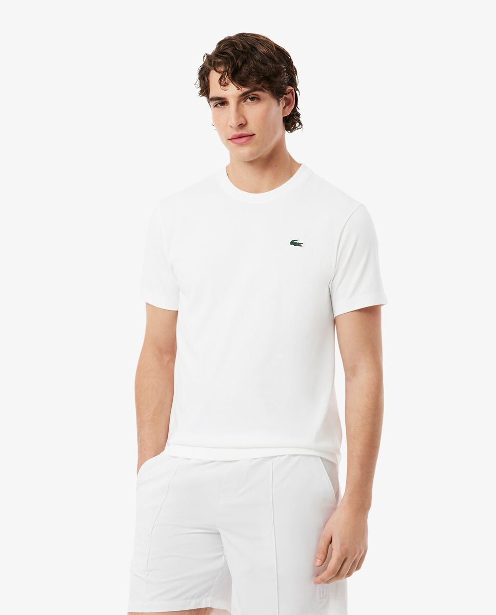 Lacoste - Camiseta de hombre de tenis estampada Ultra Dry en blanco de manga corta en blanco.