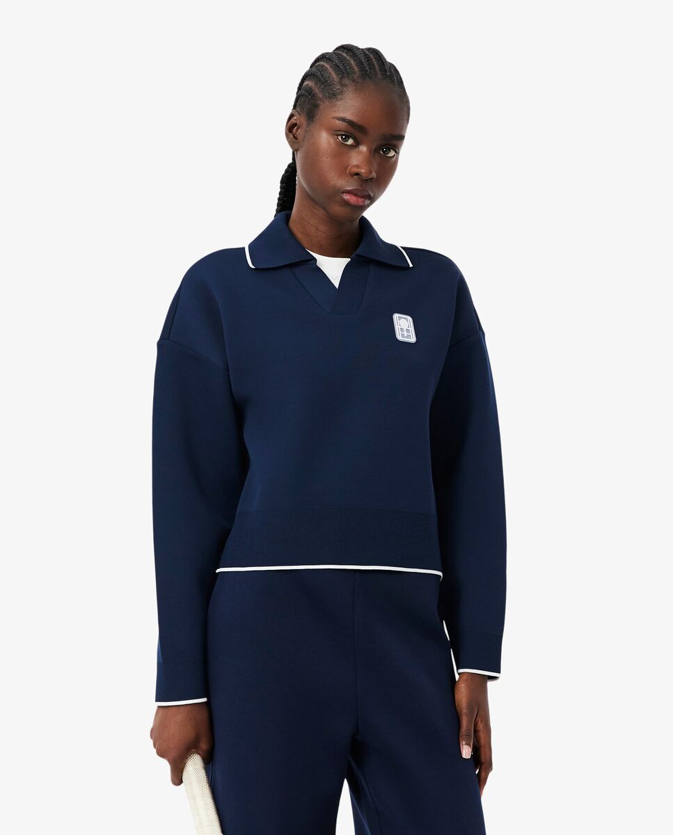Lacoste - Sudadera de mujer de tenis con cuello Polo de mujer Heritage en azul.