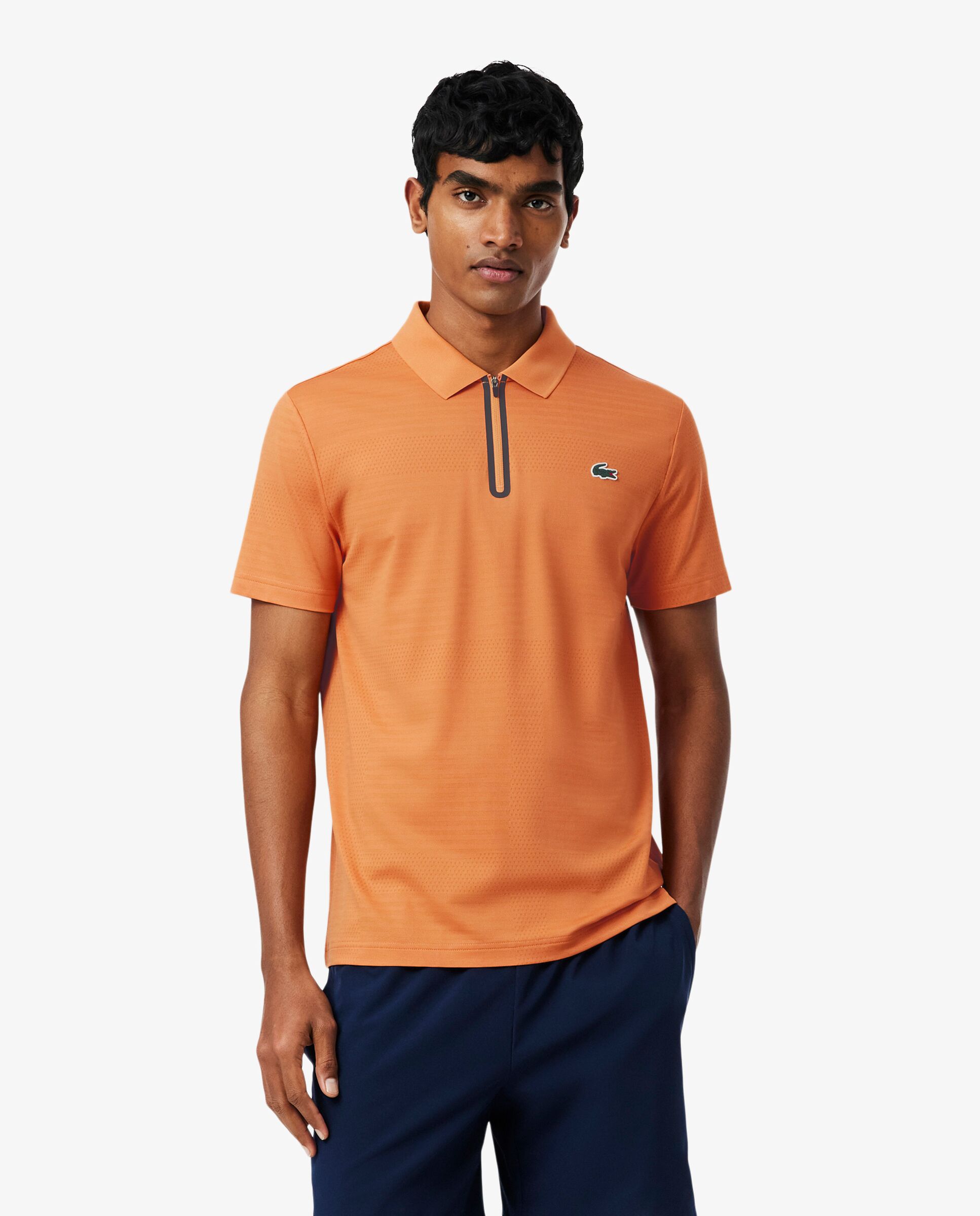 Polo de hombre de tenis de jacquard elástico Ultra-Dry en verde de manga corta - Naranja Naranja-1