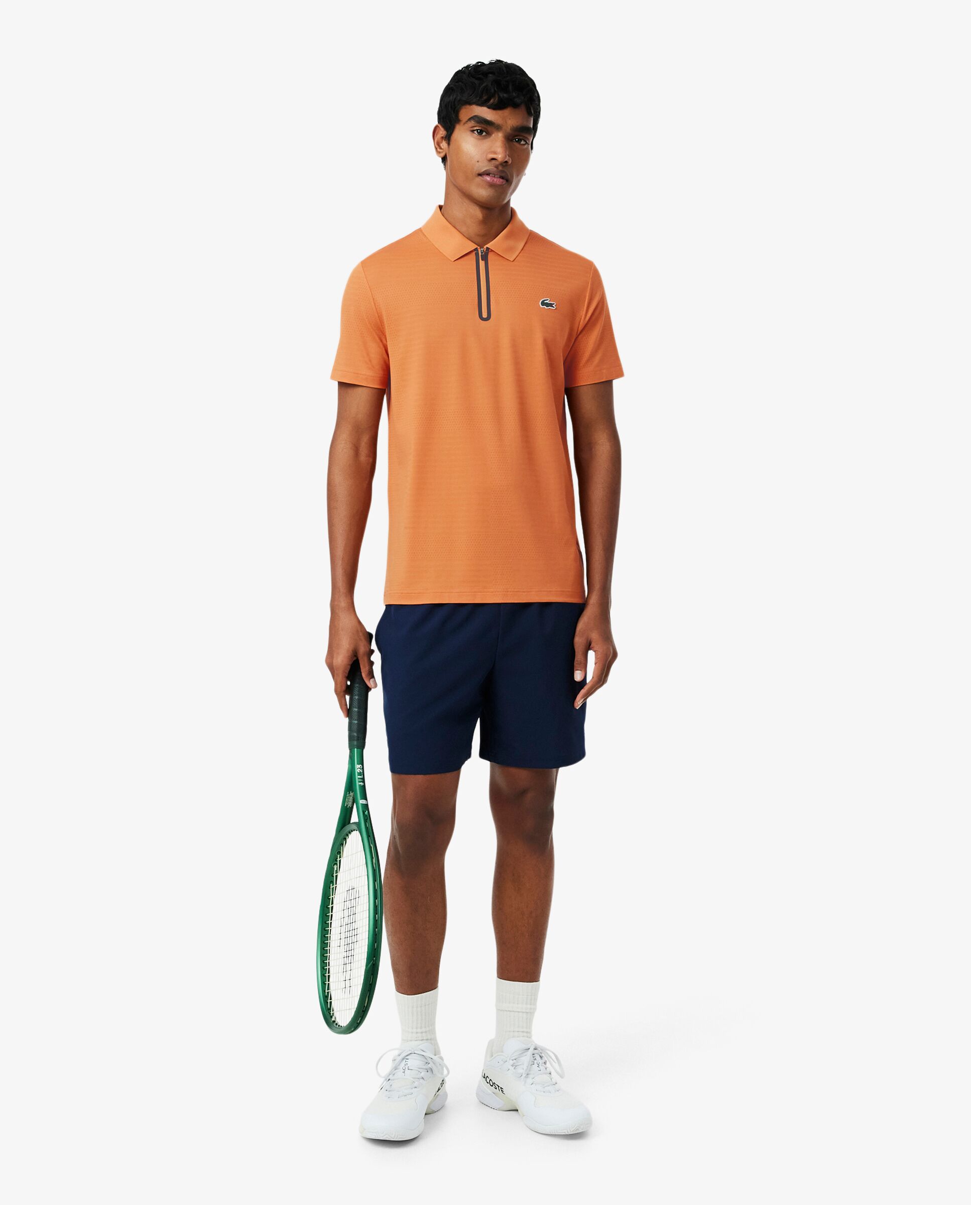 Polo de hombre de tenis de jacquard elástico Ultra-Dry en verde de manga corta - Naranja Naranja-4
