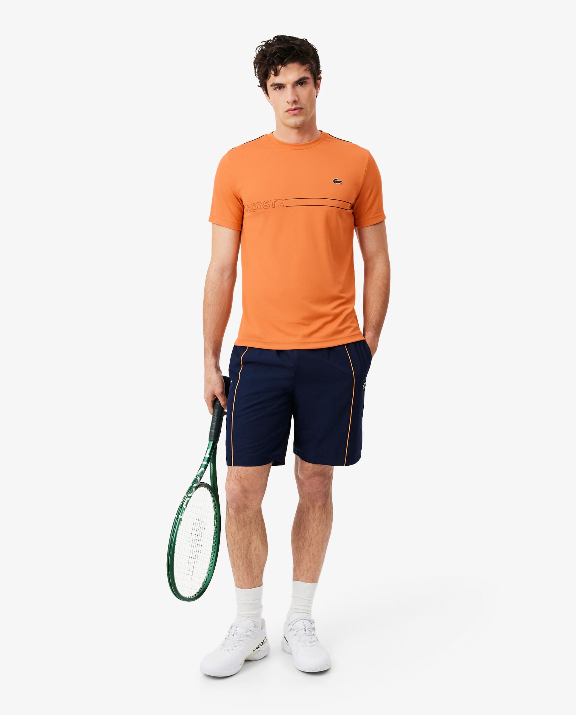 Camiseta de hombre deportiva estampada ultra-dry en blanco de manga corta - Lacoste - Naranja Naranja-4