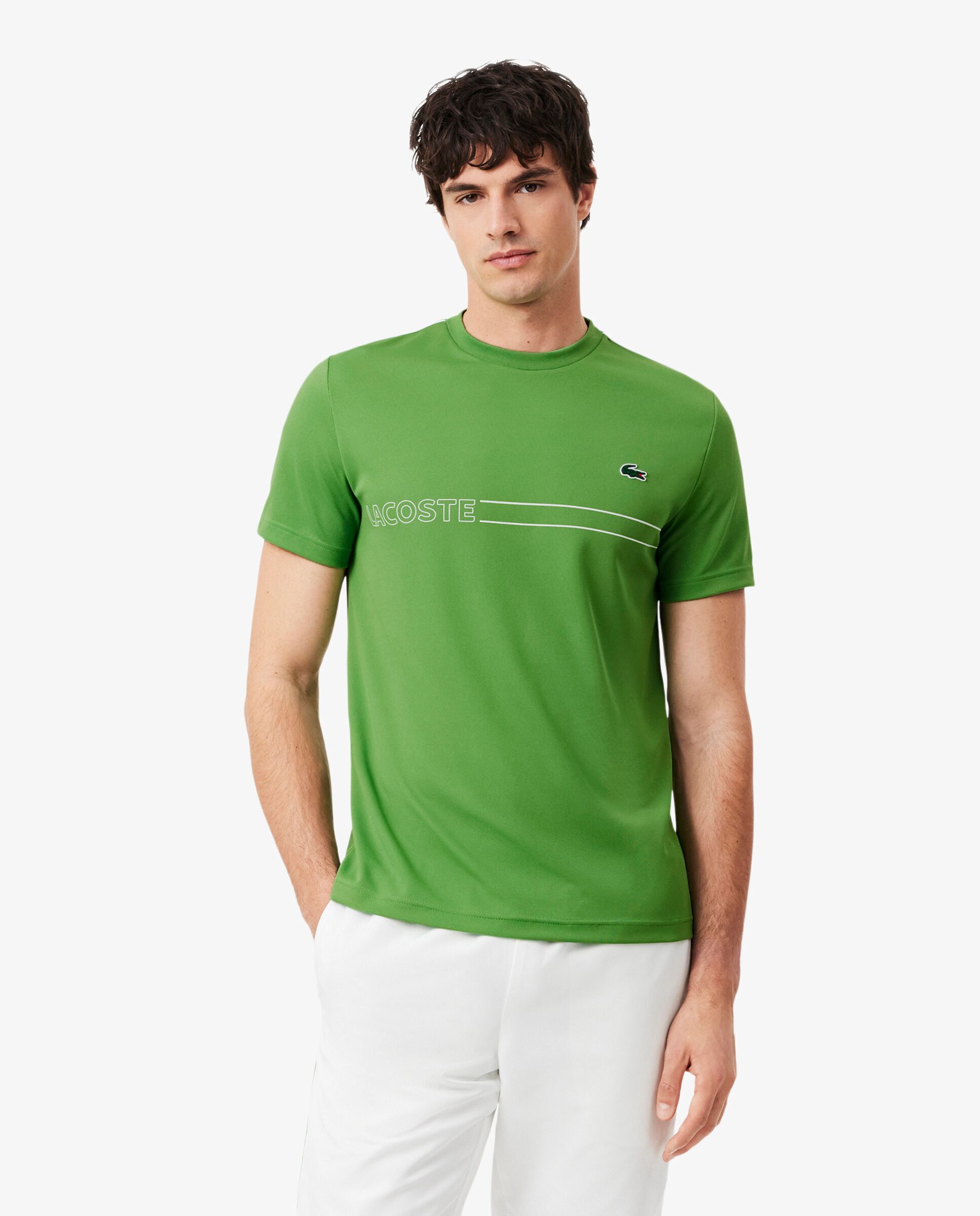Camiseta de hombre deportiva estampada ultra-dry en blanco de manga corta - Lacoste - Verde Verde-1
