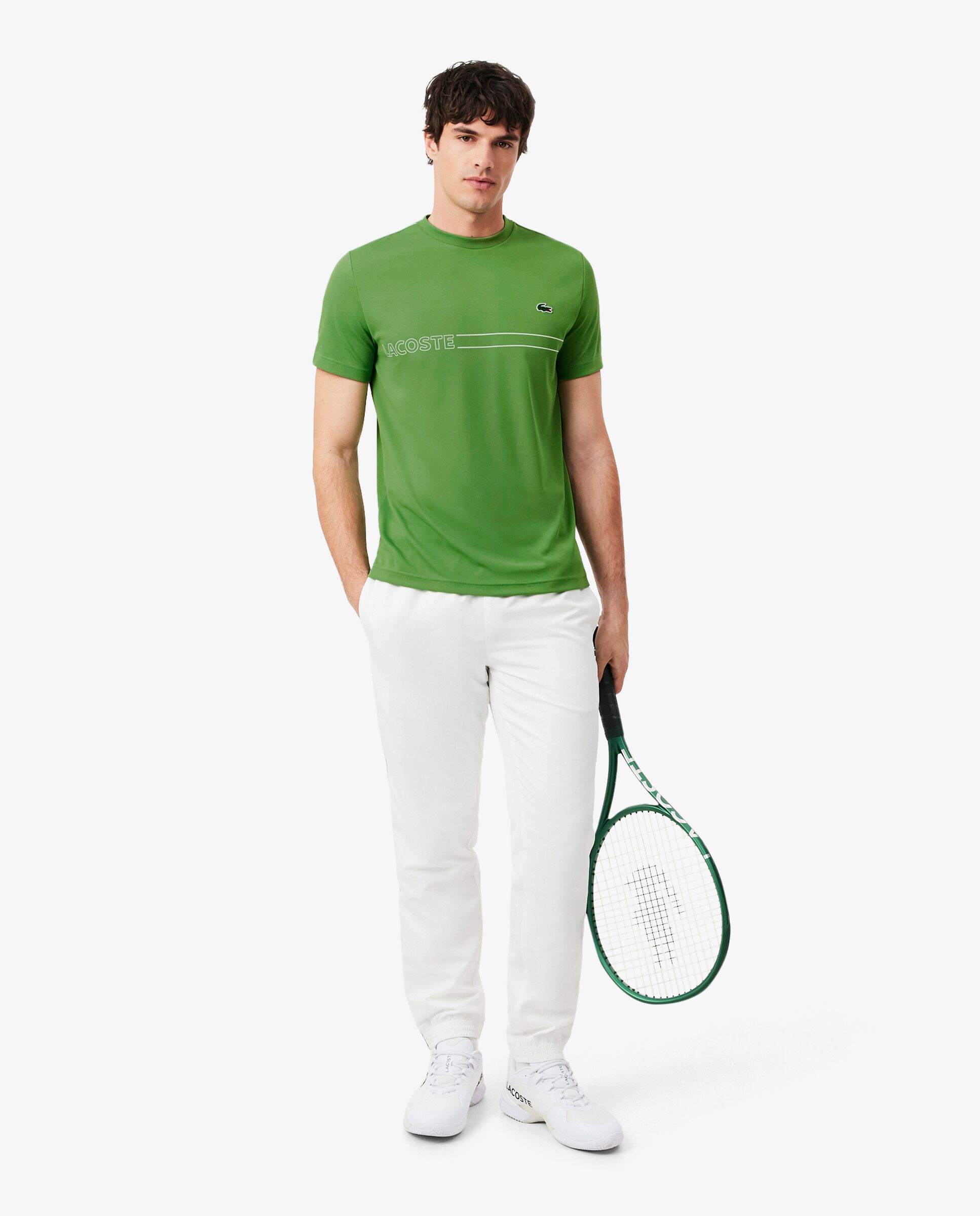 Camiseta de hombre deportiva estampada ultra-dry en blanco de manga corta - Lacoste - Verde Verde-4