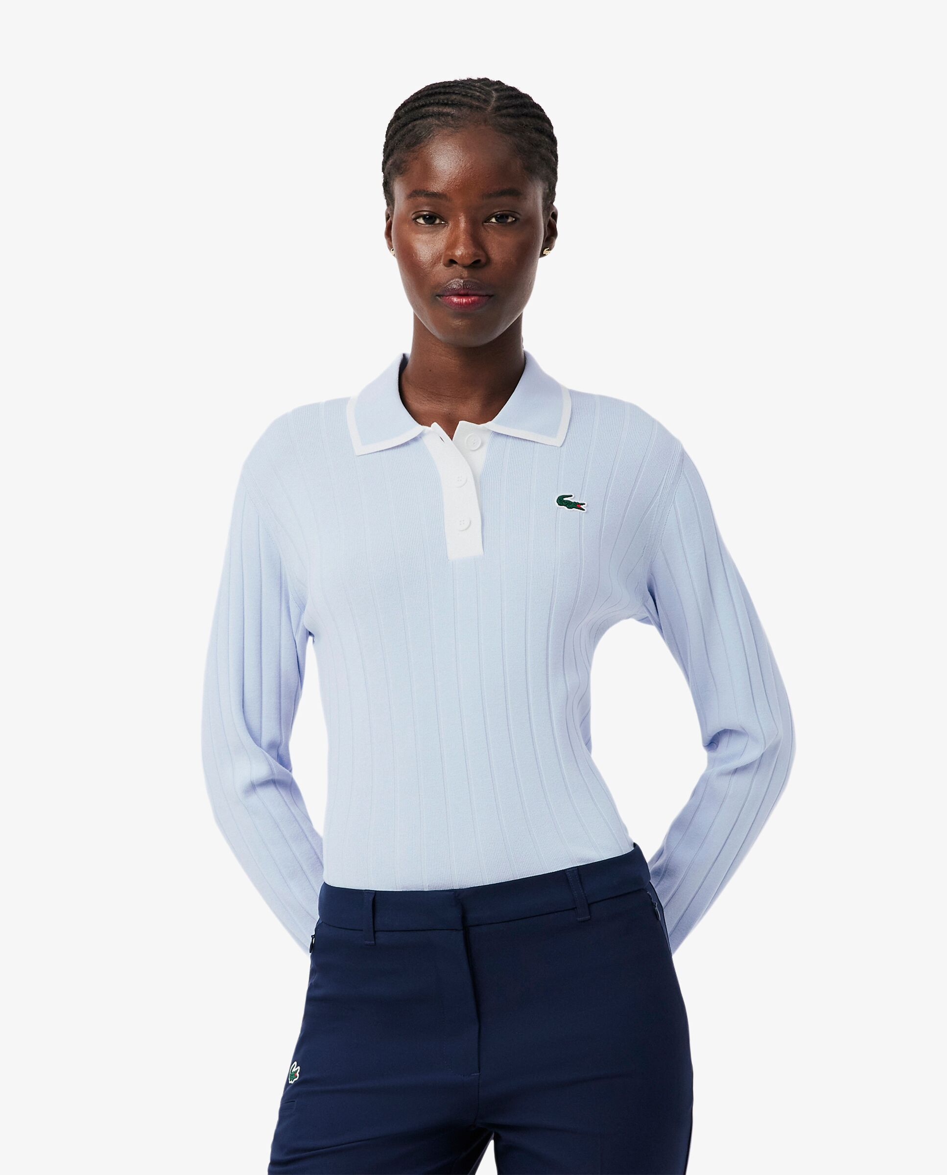 Jersey de golf elástico de mujer con cuello polo Lacoste - Azul claro Azul claro-1