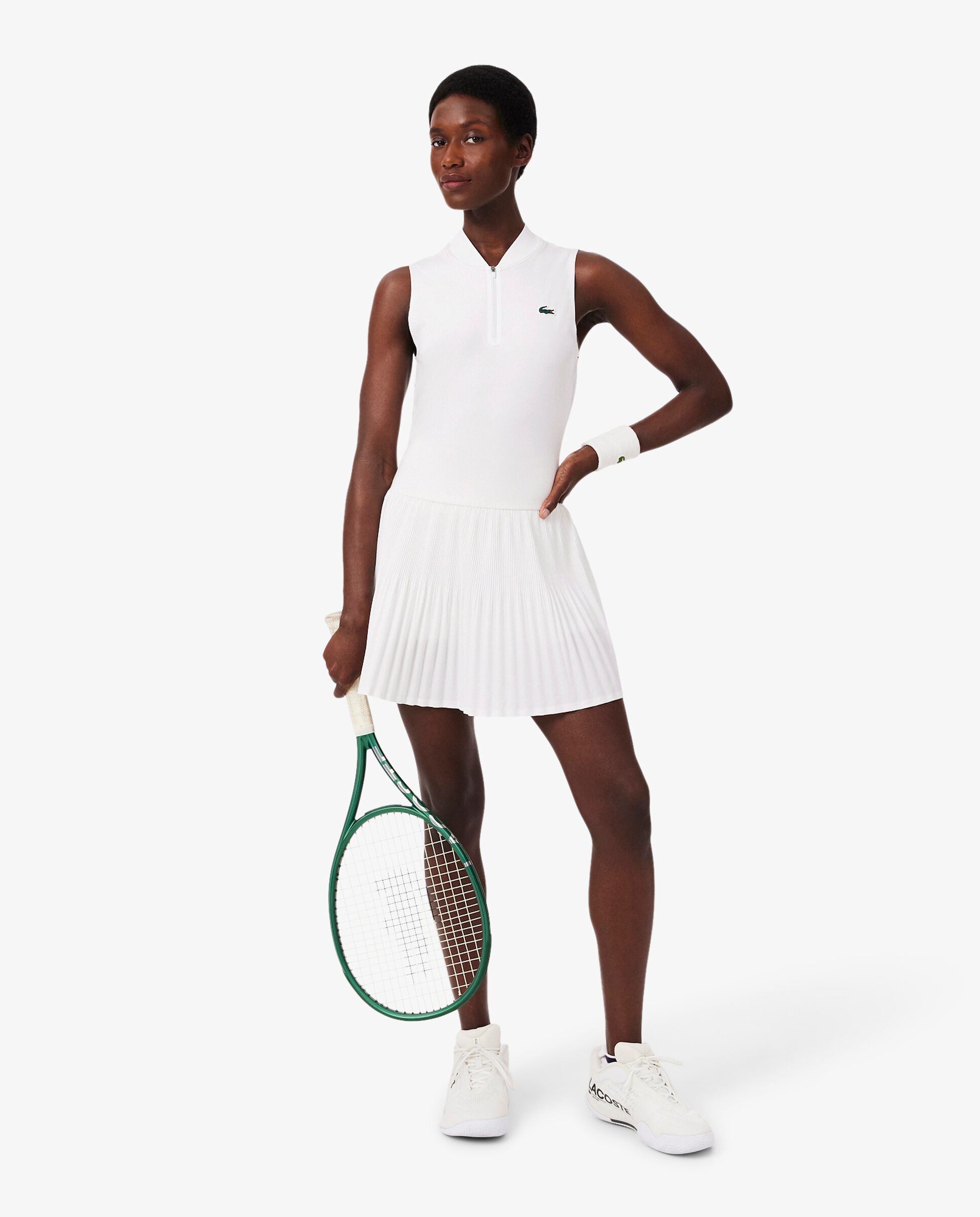 Vestido de tenis elástico ultra-dry con forro en blanco de manga corta - Lacoste - Blanco Blanco-4