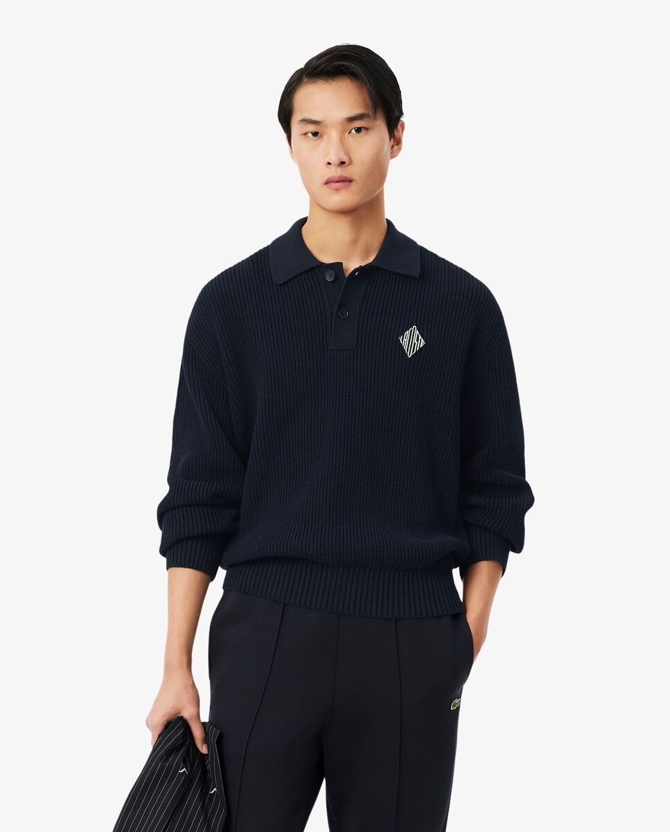 Lacoste - Jersey de hombre de punto de canalé perlado con insignia.