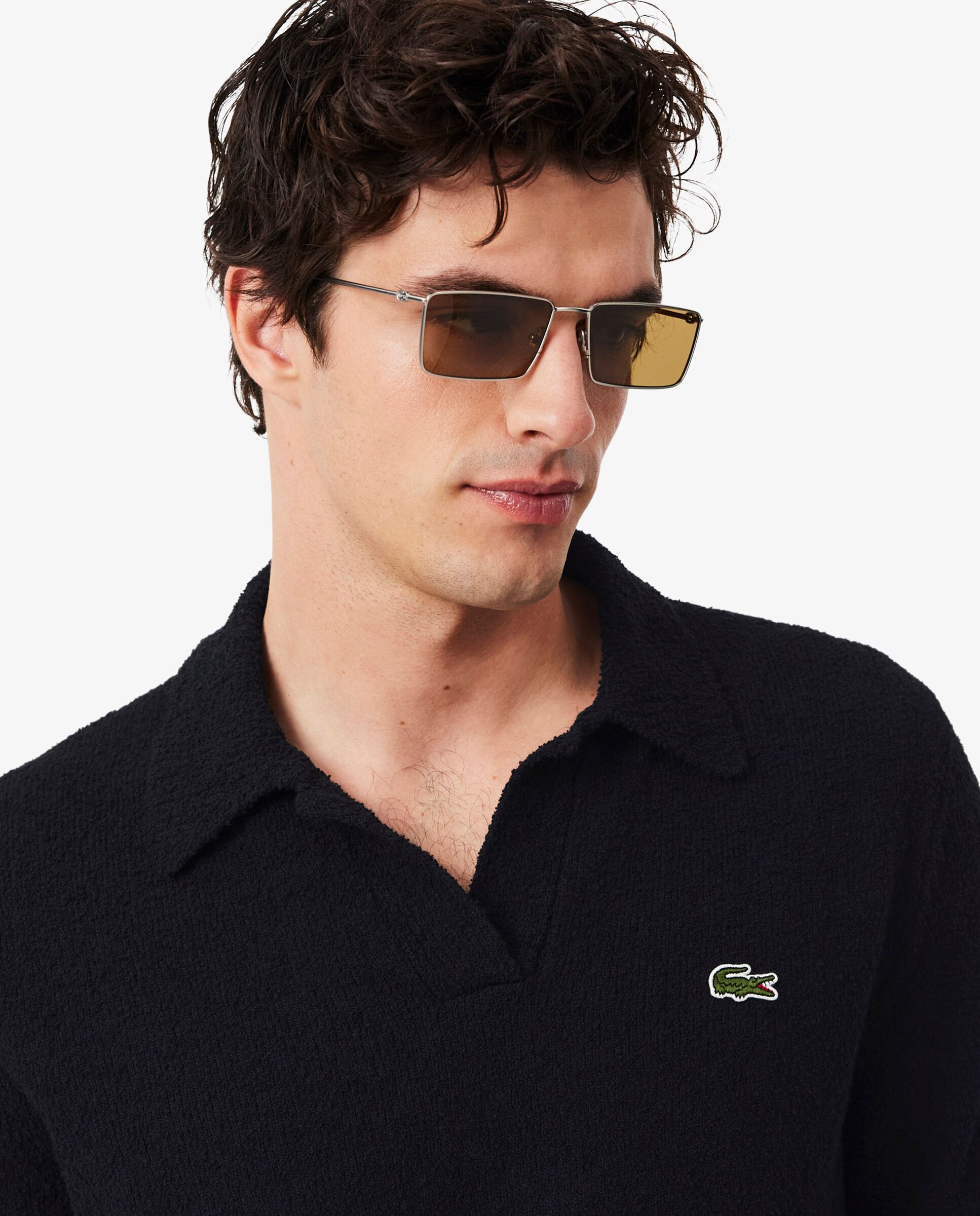 Imagen 3 de Polo de hombre de punto de rizo de corte clásico en negro de manga corta - Lacoste - Negro Negro