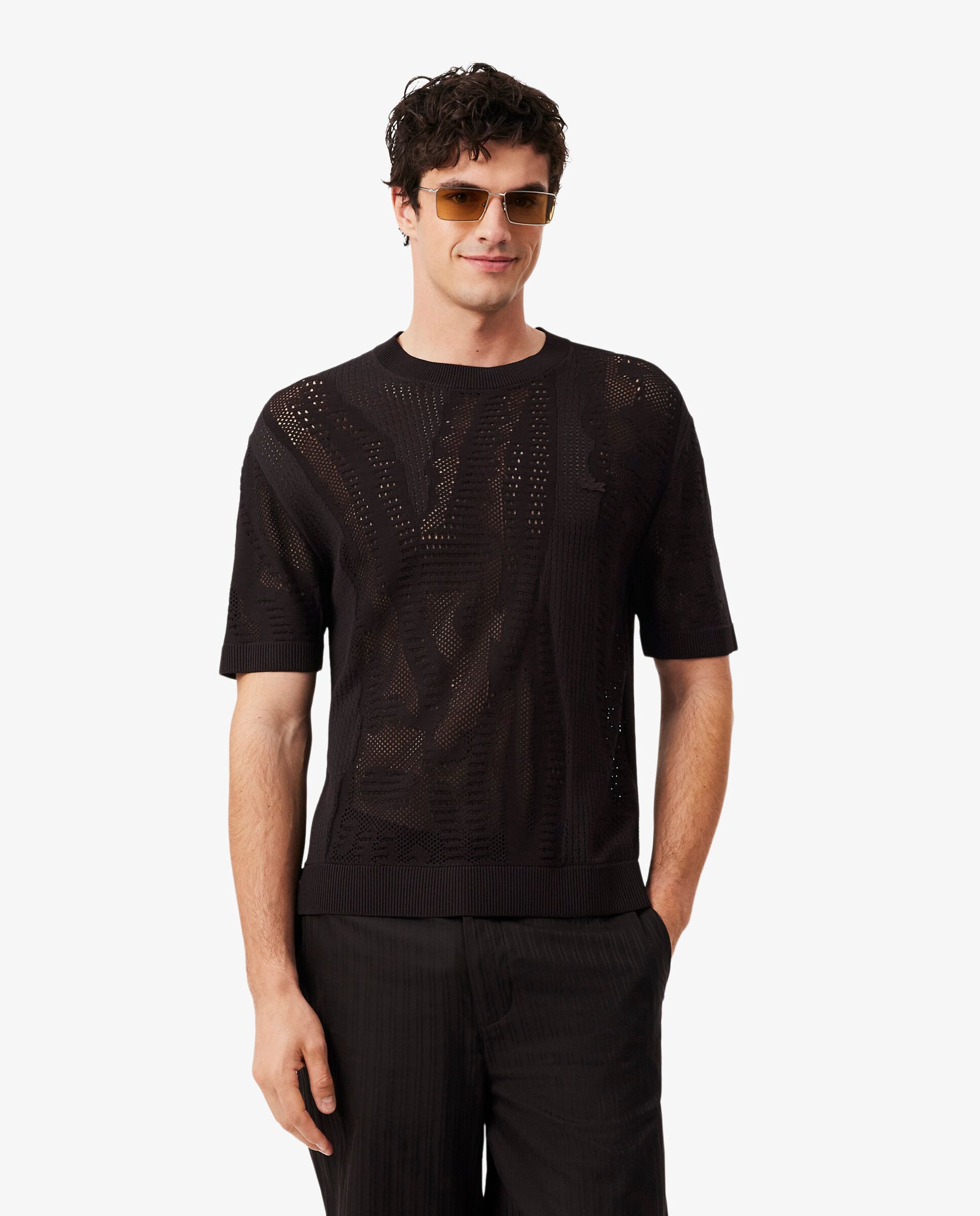 Lacoste - Jersey de hombre de manga corta estampado de corte holgado en marrón.