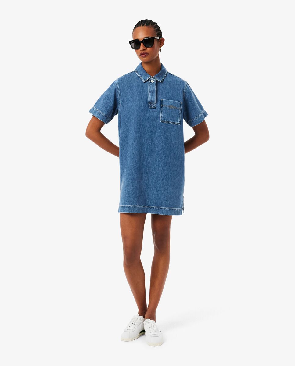 Vestido polo oversized de tejido denim de manga corta - Lacoste - Azul claro Azul claro-2