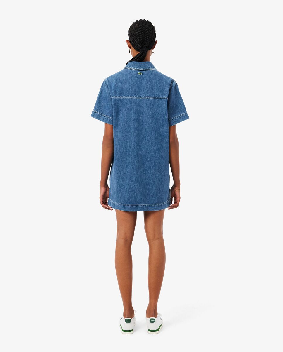 Vestido polo oversized de tejido denim de manga corta - Lacoste - Azul claro Azul claro-3