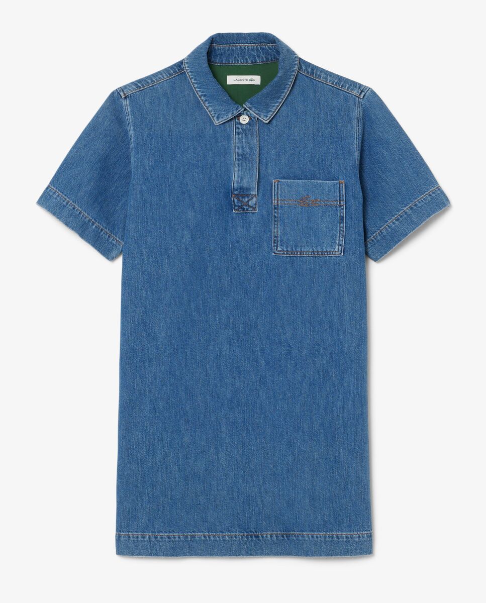 Vestido polo oversized de tejido denim de manga corta - Lacoste - Azul claro Azul claro-6