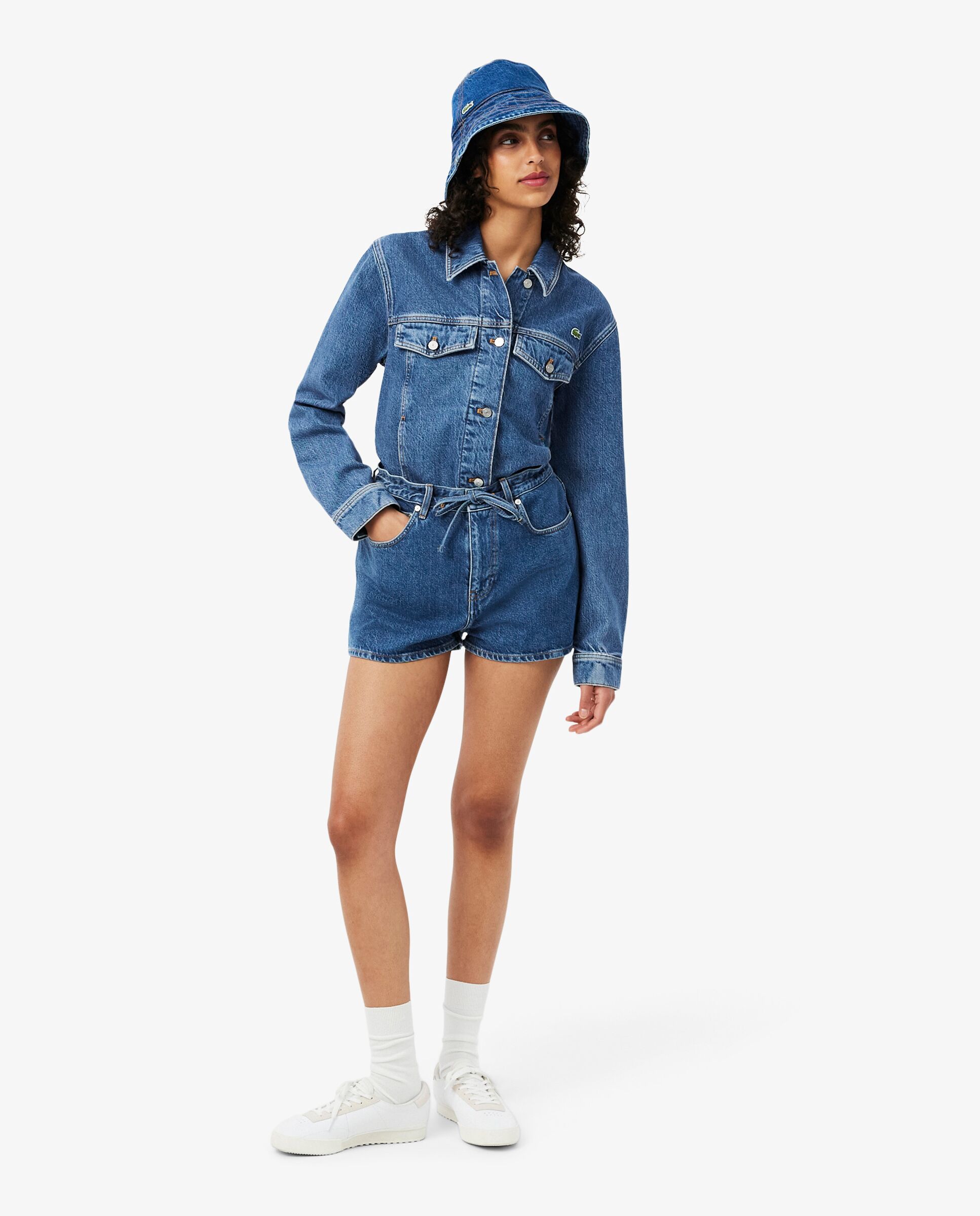 Pantalón de mujer corto vaquero de algodón - Lacoste - Azul claro Azul claro-4