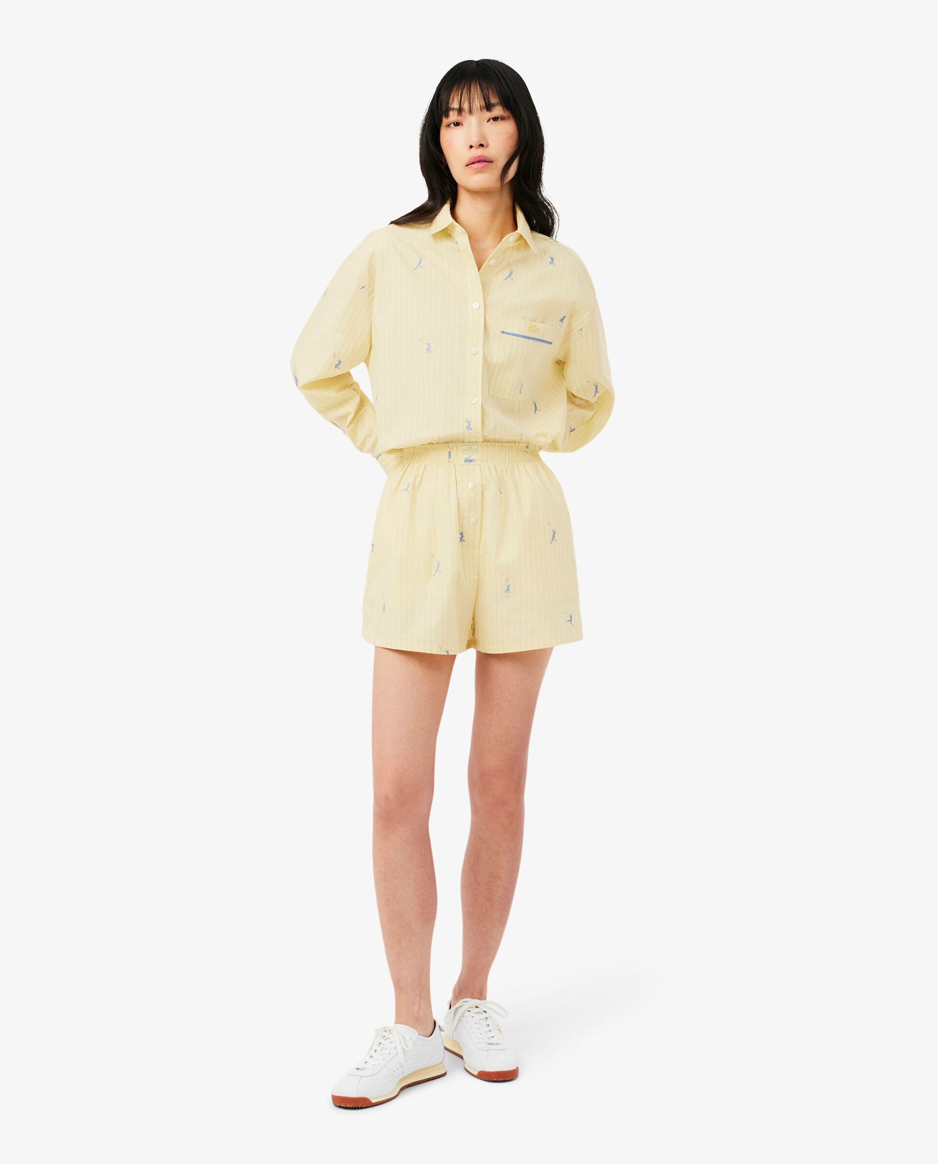 Pantalón de mujer corto tipo bóxer de mujer de jacquard de popelín de algodón en - Lacoste - Amarillo Amarillo-1