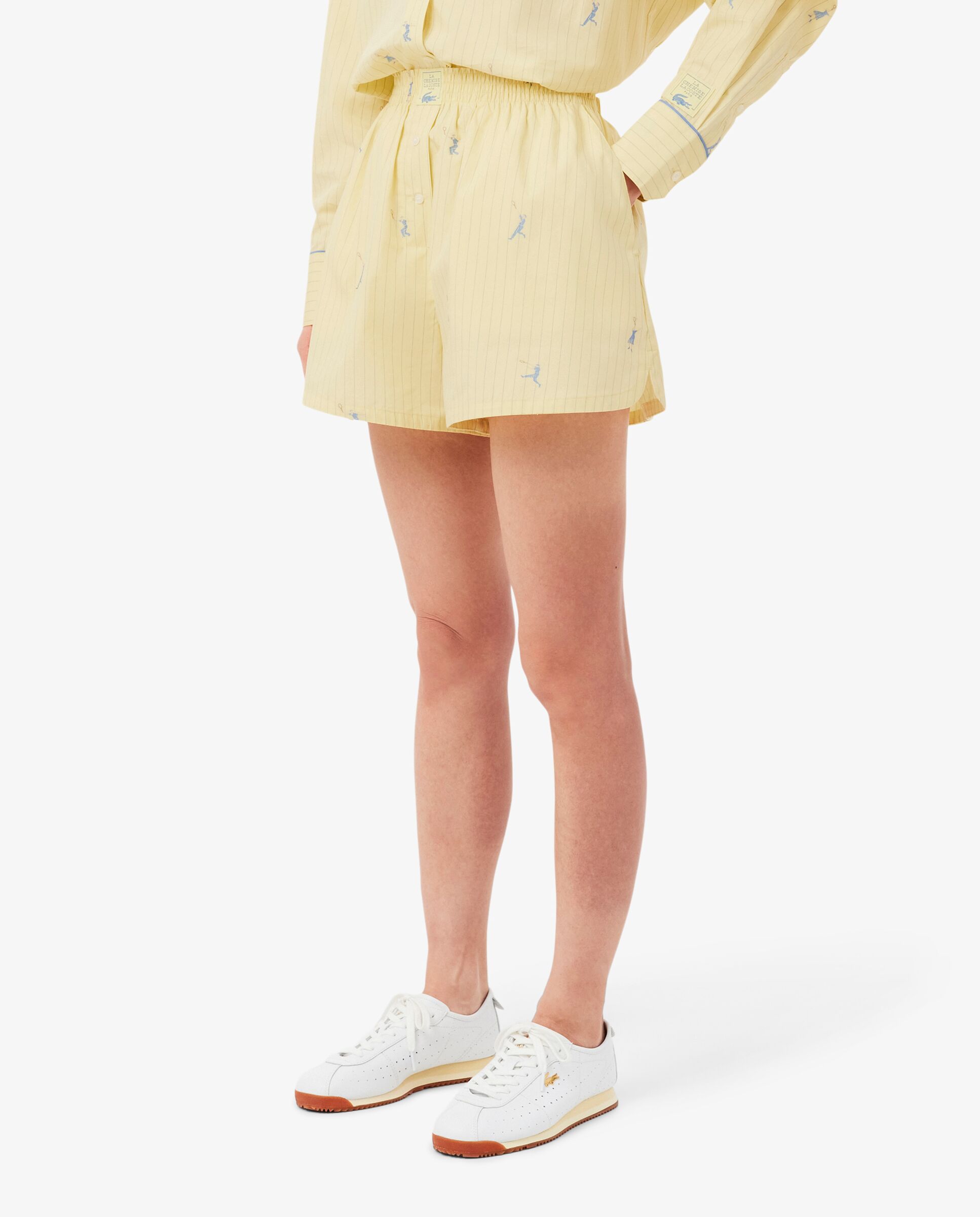 Pantalón de mujer corto tipo bóxer de mujer de jacquard de popelín de algodón en - Lacoste - Amarillo Amarillo-3