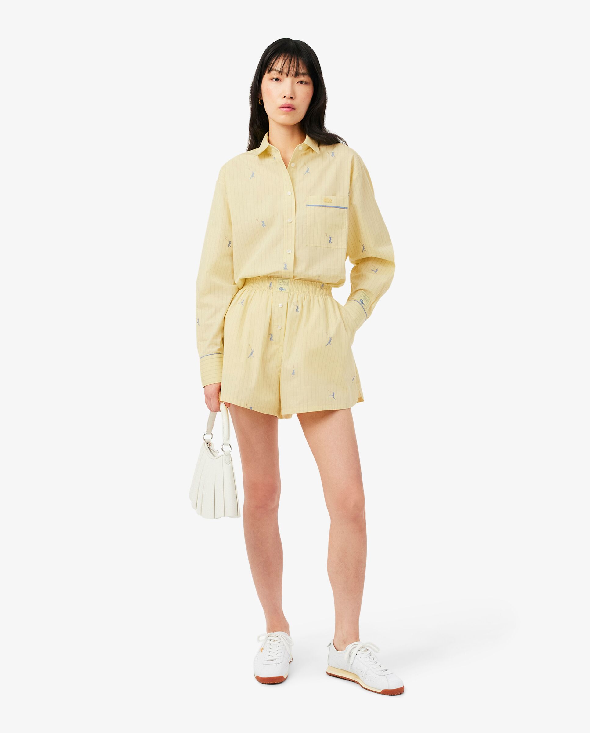 Pantalón de mujer corto tipo bóxer de mujer de jacquard de popelín de algodón en - Lacoste - Amarillo Amarillo-4