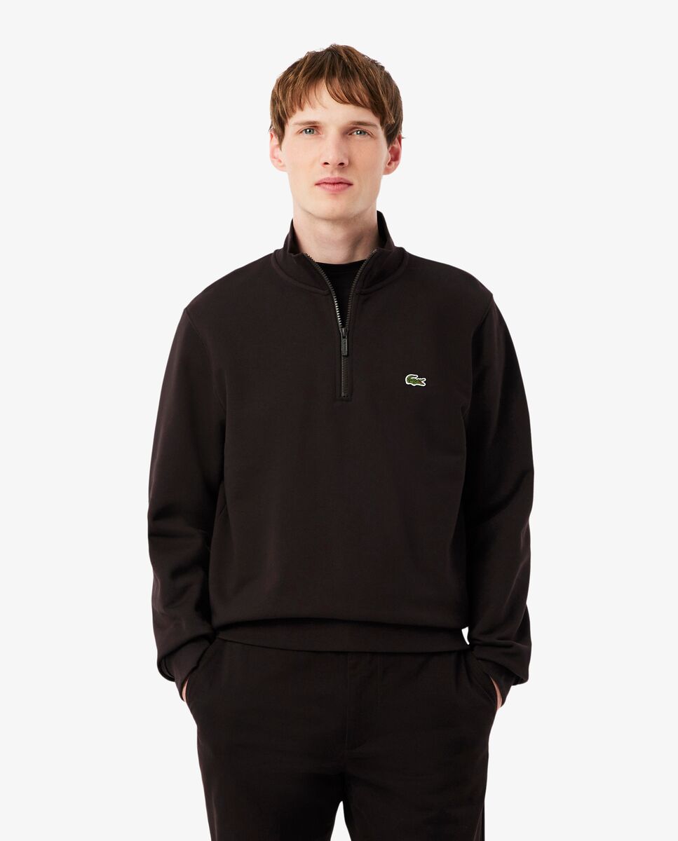 Lacoste - Sudadera sin capucha de hombre de felpa de cuello alto con cremallera en marrón.