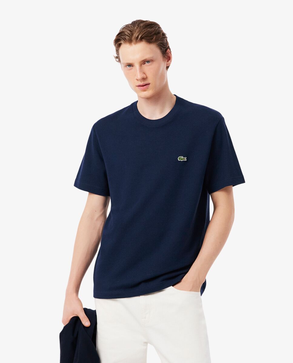 Camiseta de hombre de piqué de lino y algodón grueso de manga corta - Lacoste - Azul marino Azul marino-1