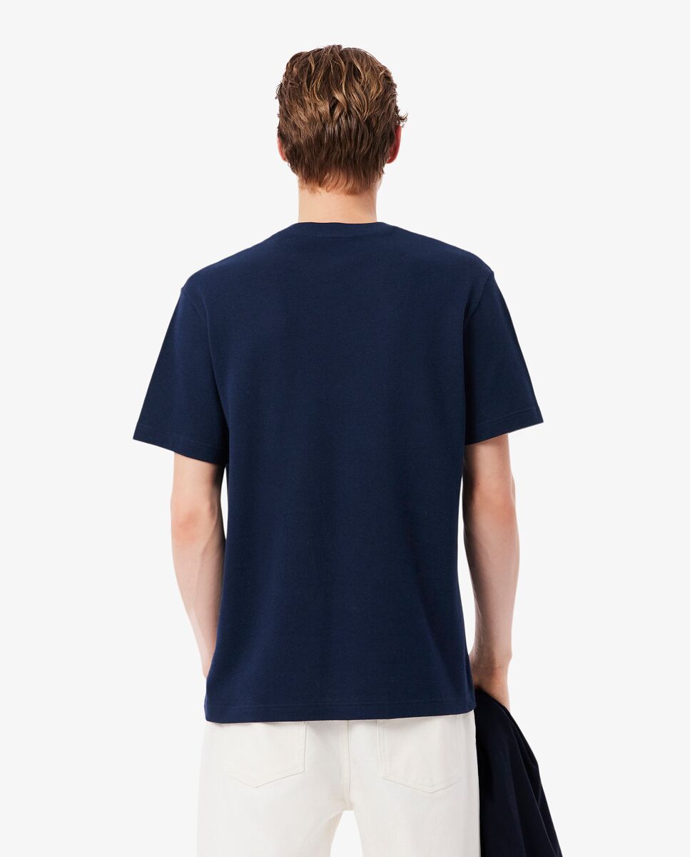 Camiseta de hombre de piqué de lino y algodón grueso de manga corta - Lacoste - Azul marino Azul marino-2