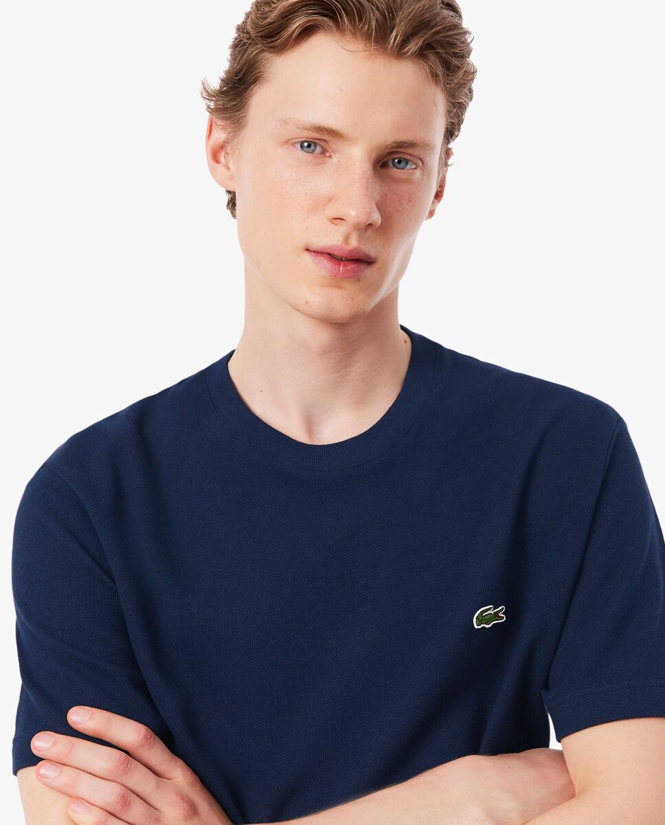 Camiseta de hombre de piqué de lino y algodón grueso de manga corta - Lacoste - Azul marino Azul marino-3