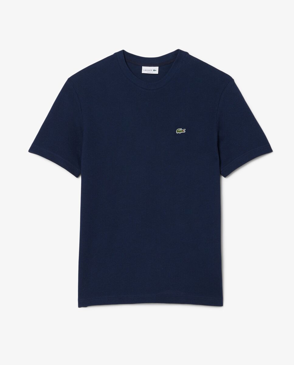 Camiseta de hombre de piqué de lino y algodón grueso de manga corta - Lacoste - Azul marino Azul marino-5