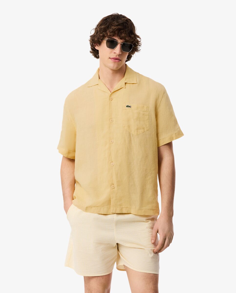 Lacoste - Camisa de hombre de corte holgado de lino de manga corta.