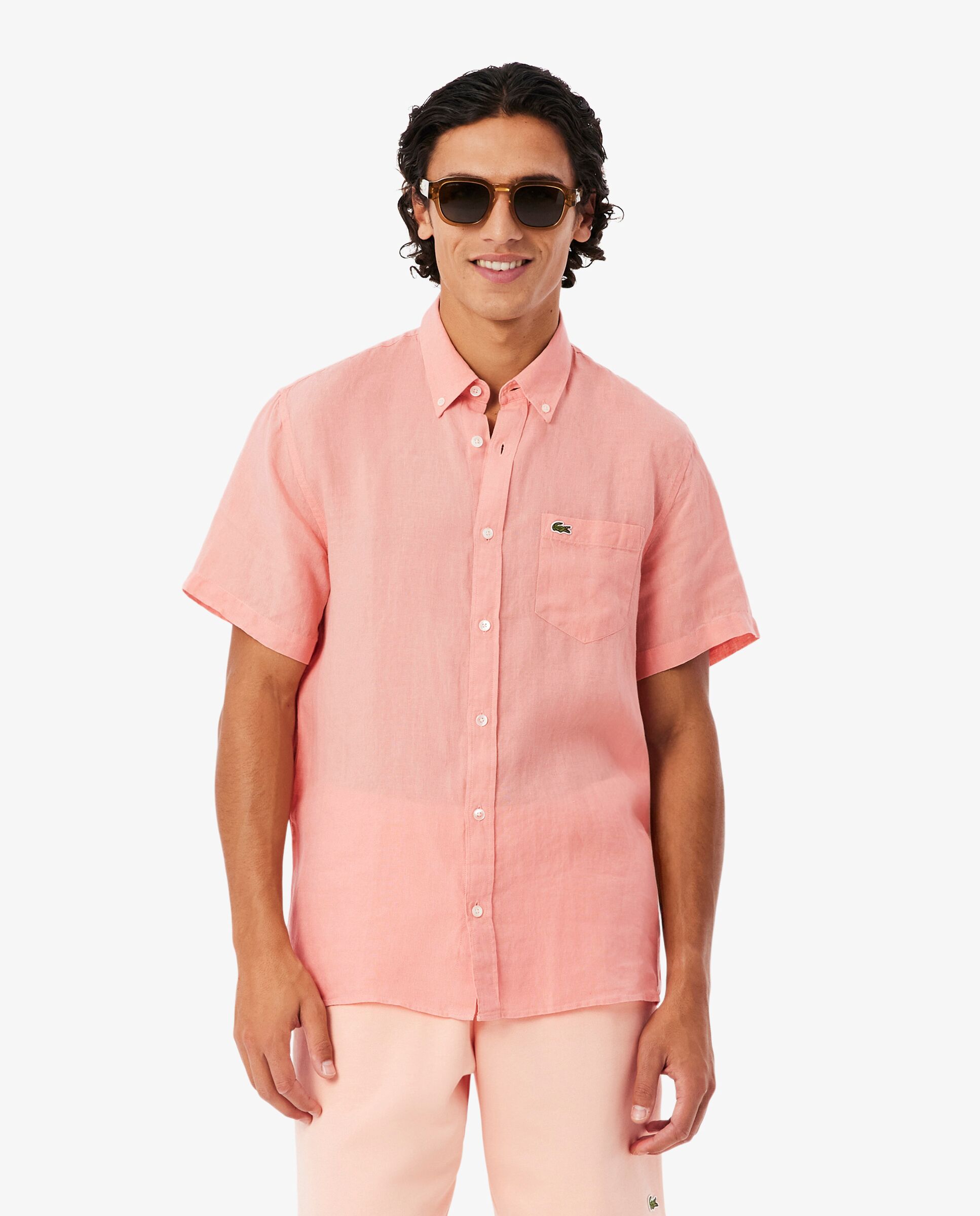 Lacoste - Camisa de hombre de lino de manga corta.
