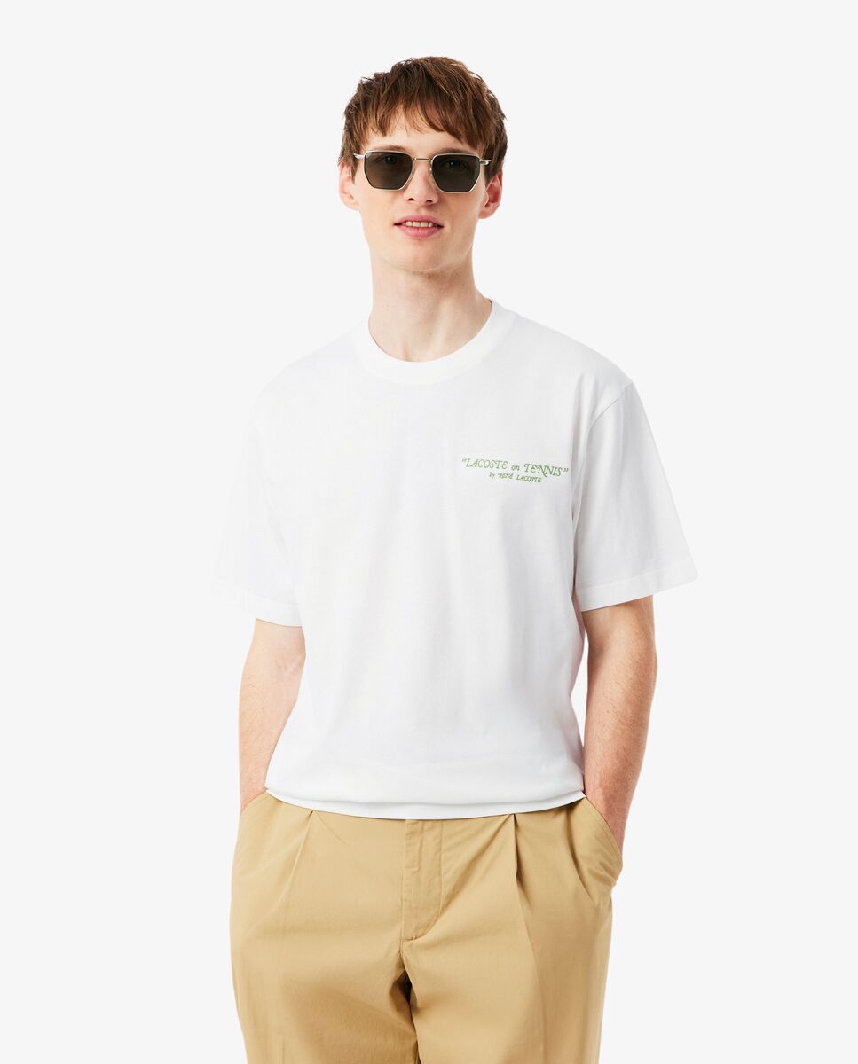 Lacoste - Camiseta de hombre de algodón grueso bordado de manga corta.