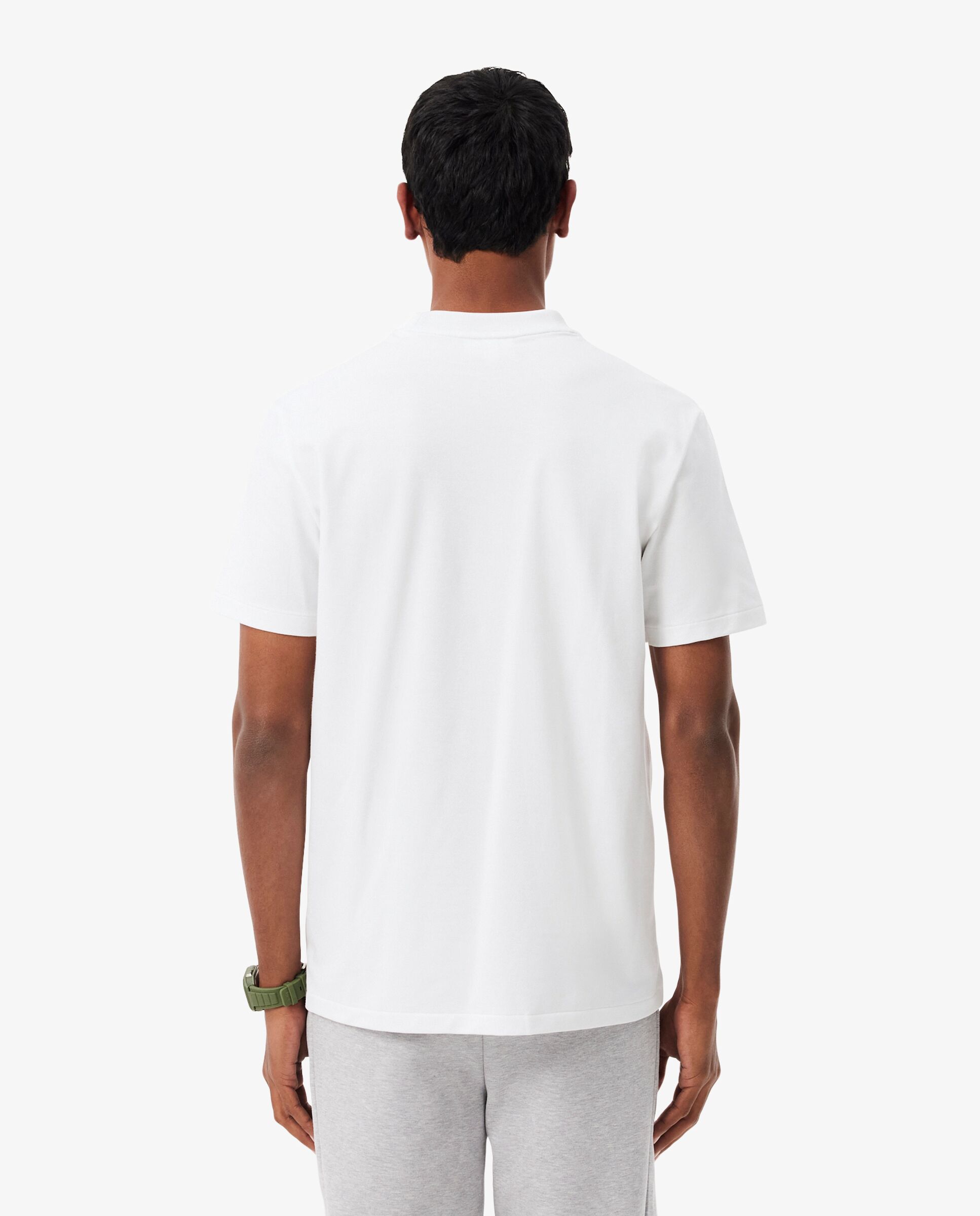 Camiseta de hombre de piqué con detalles de marca de jacquard de manga corta - Lacoste - Blanco Blanco-2