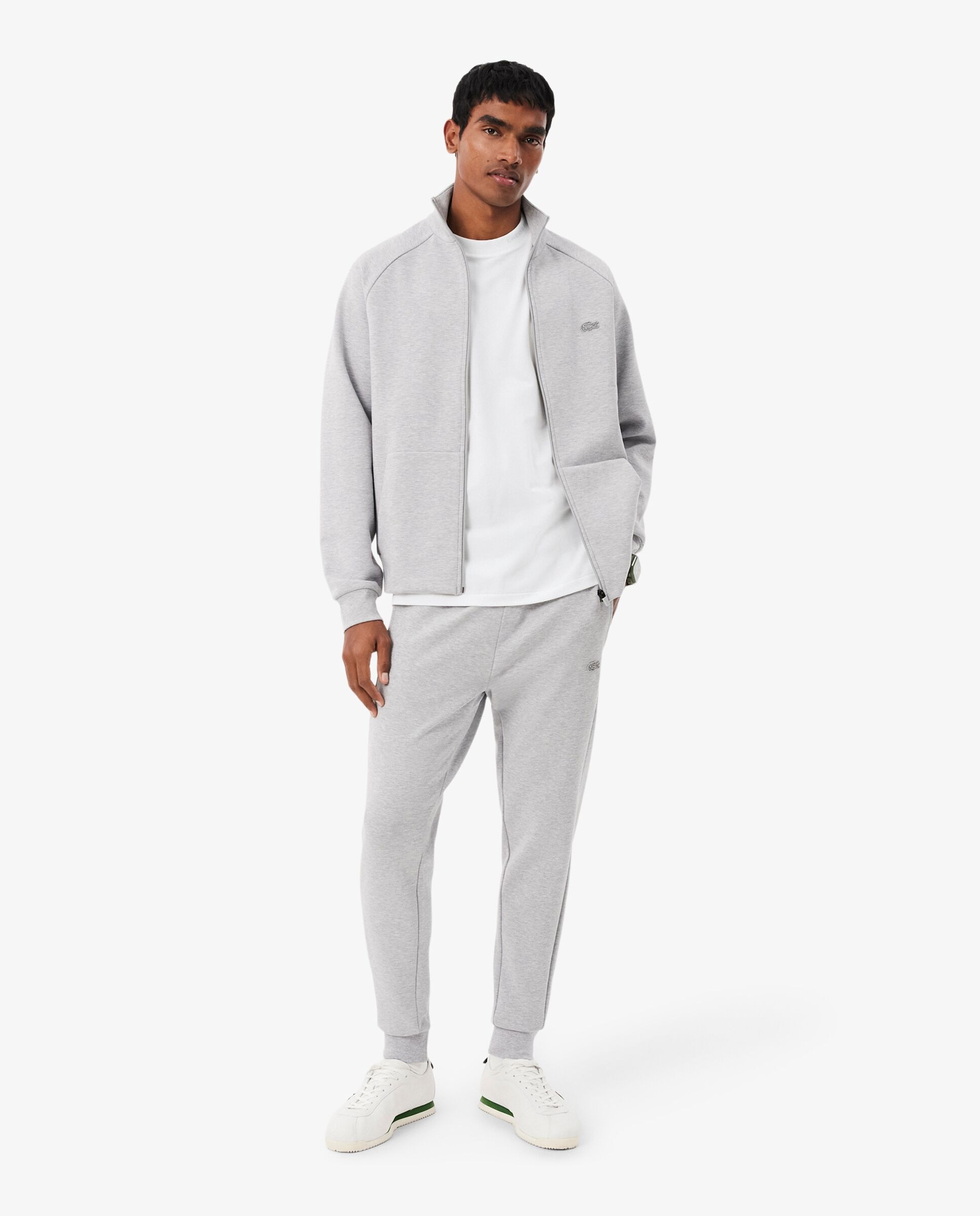 Camiseta de hombre de piqué con detalles de marca de jacquard de manga corta - Lacoste - Blanco Blanco-4