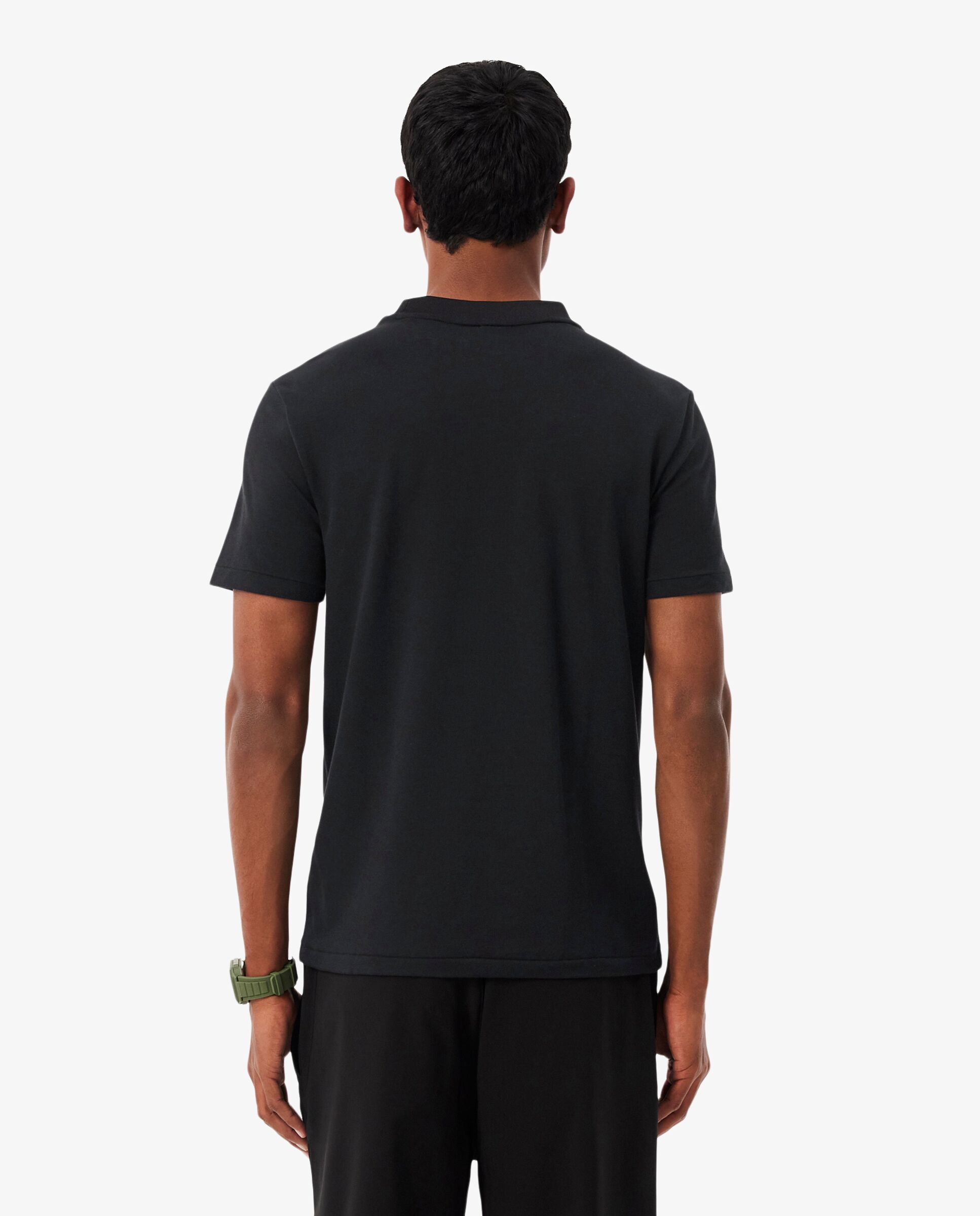 Camiseta de hombre de piqué con detalles de marca de jacquard de manga corta - Lacoste - Negro Negro-2