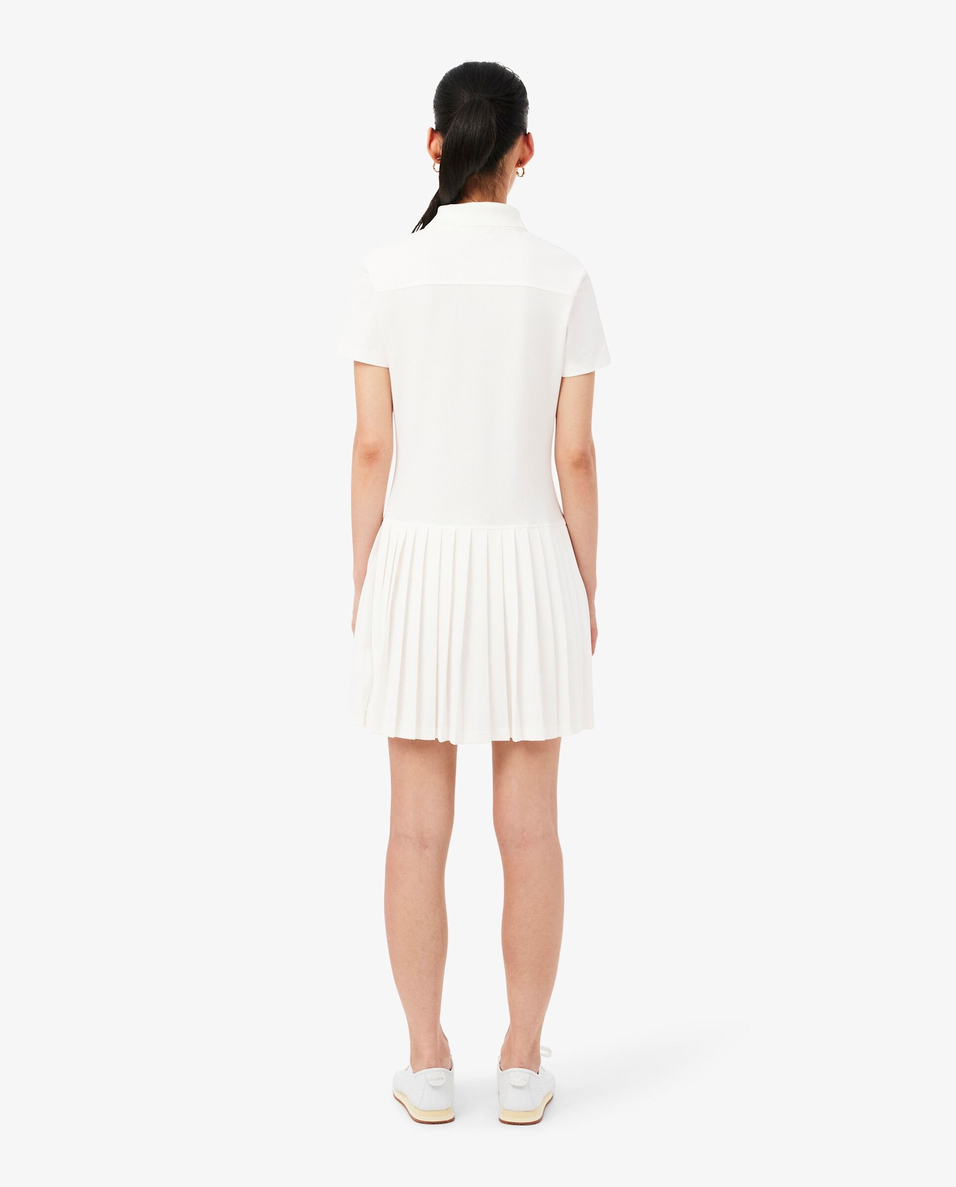 Vestido de mujer plisado de piqué elástico de manga corta - Lacoste - Blanco Blanco-2