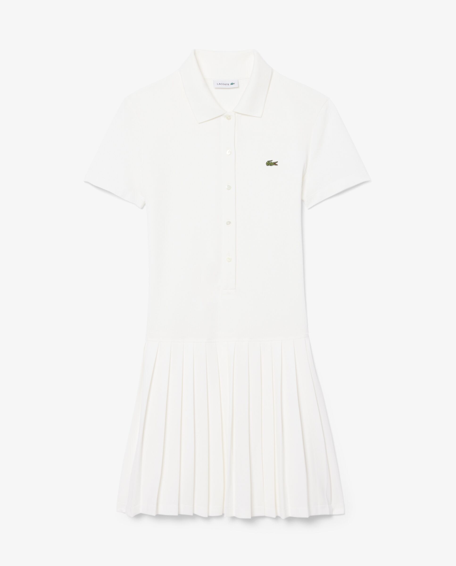 Vestido de mujer plisado de piqué elástico de manga corta - Lacoste - Blanco Blanco-6