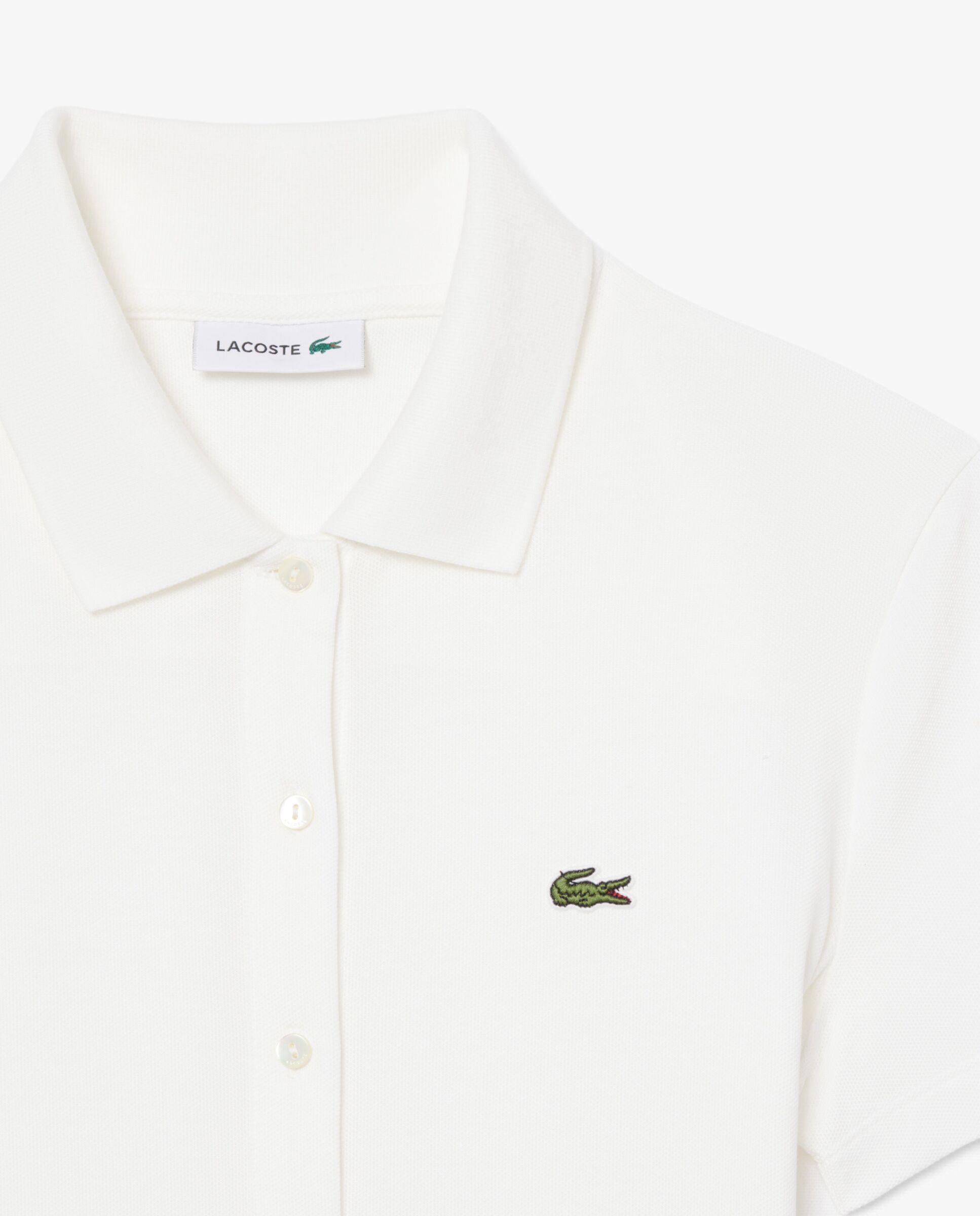 Vestido de mujer plisado de piqué elástico de manga corta - Lacoste - Blanco Blanco-5