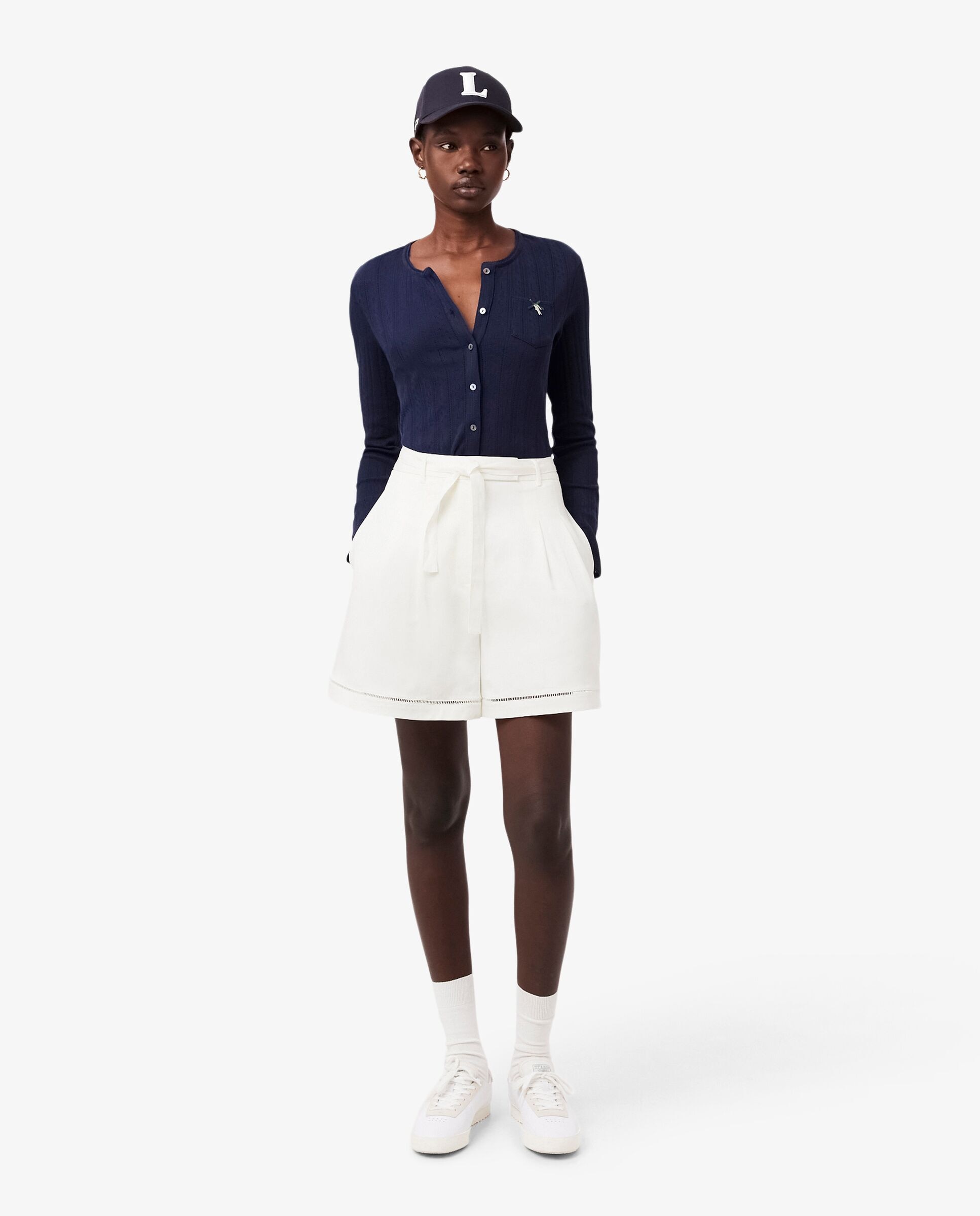 Bermudas de mujer oversized de mezcla de lino vaporoso en - Lacoste - Blanco Blanco-1