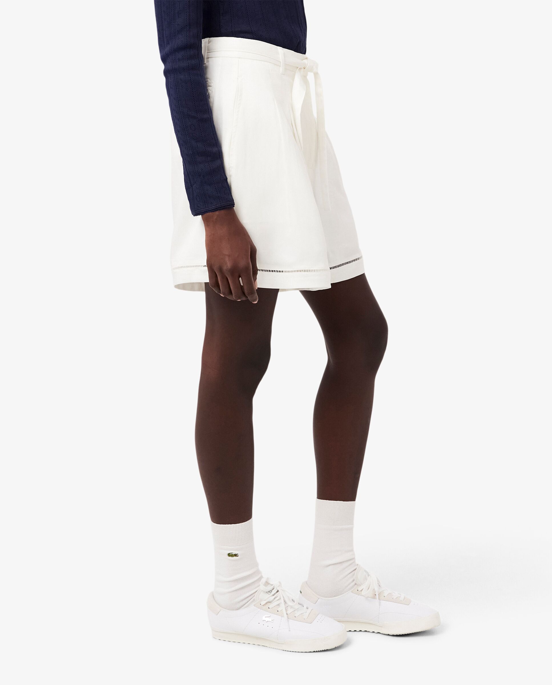 Bermudas de mujer oversized de mezcla de lino vaporoso en - Lacoste - Blanco Blanco-3