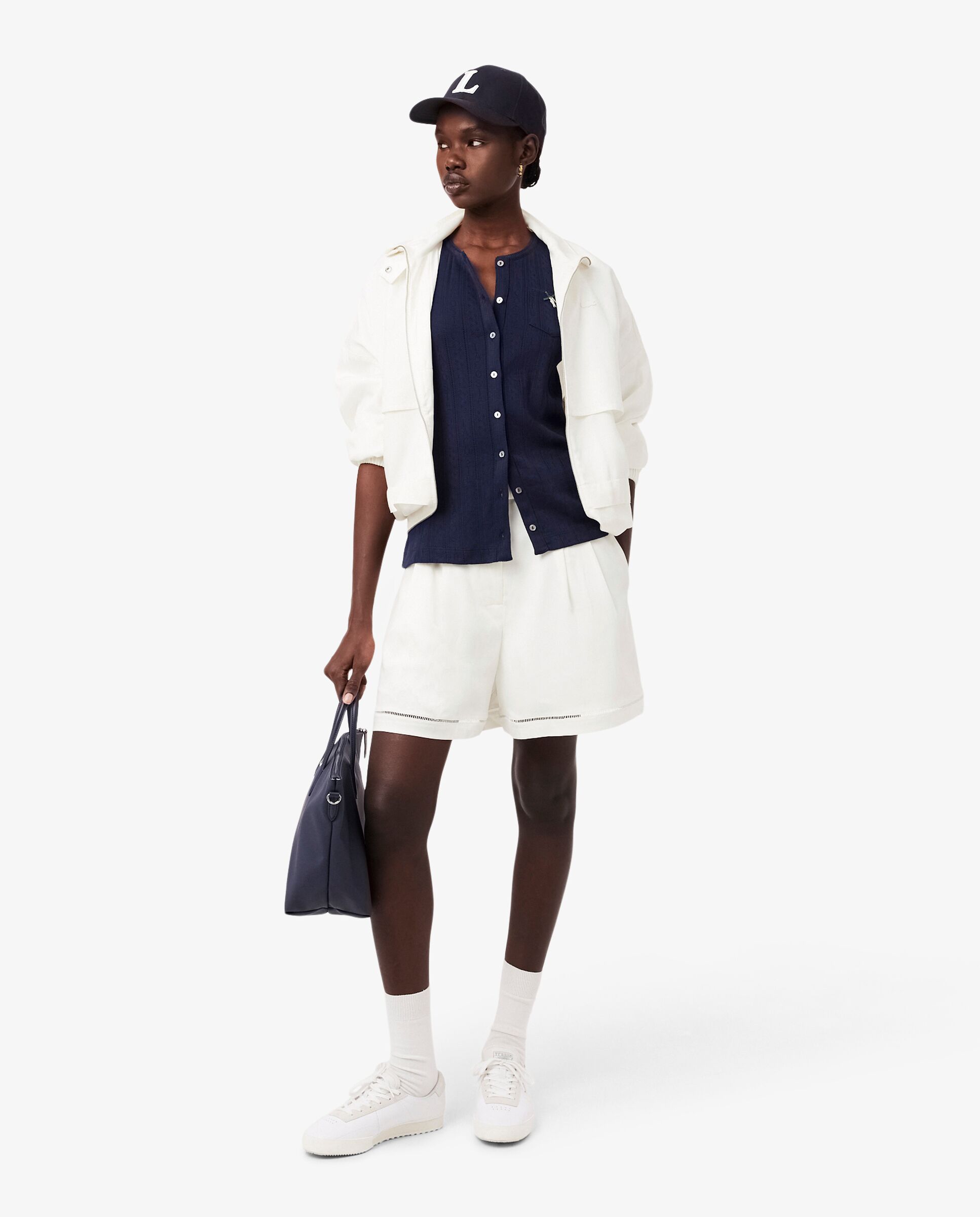Bermudas de mujer oversized de mezcla de lino vaporoso en - Lacoste - Blanco Blanco-4