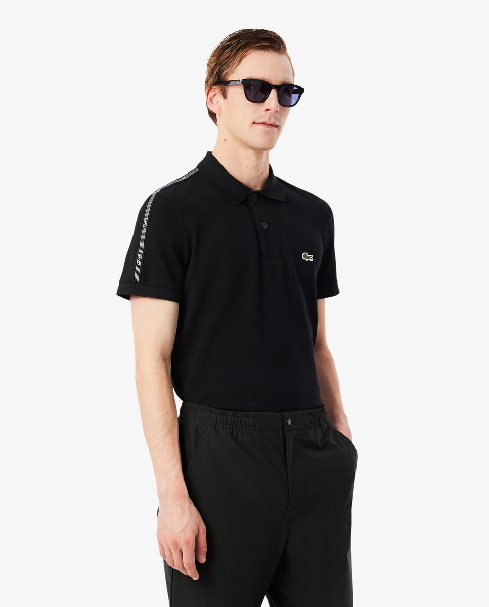 Lacoste - Polo de hombre de rayas con logotipo de corte regular en blanco de manga corta en blanco.