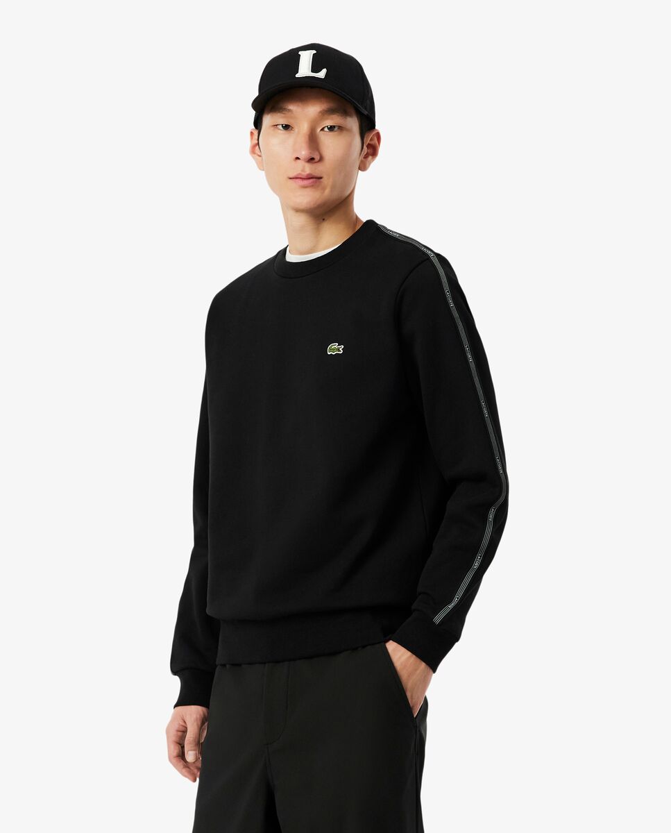 Lacoste - Sudadera de hombre de felpa con franja de rayas.